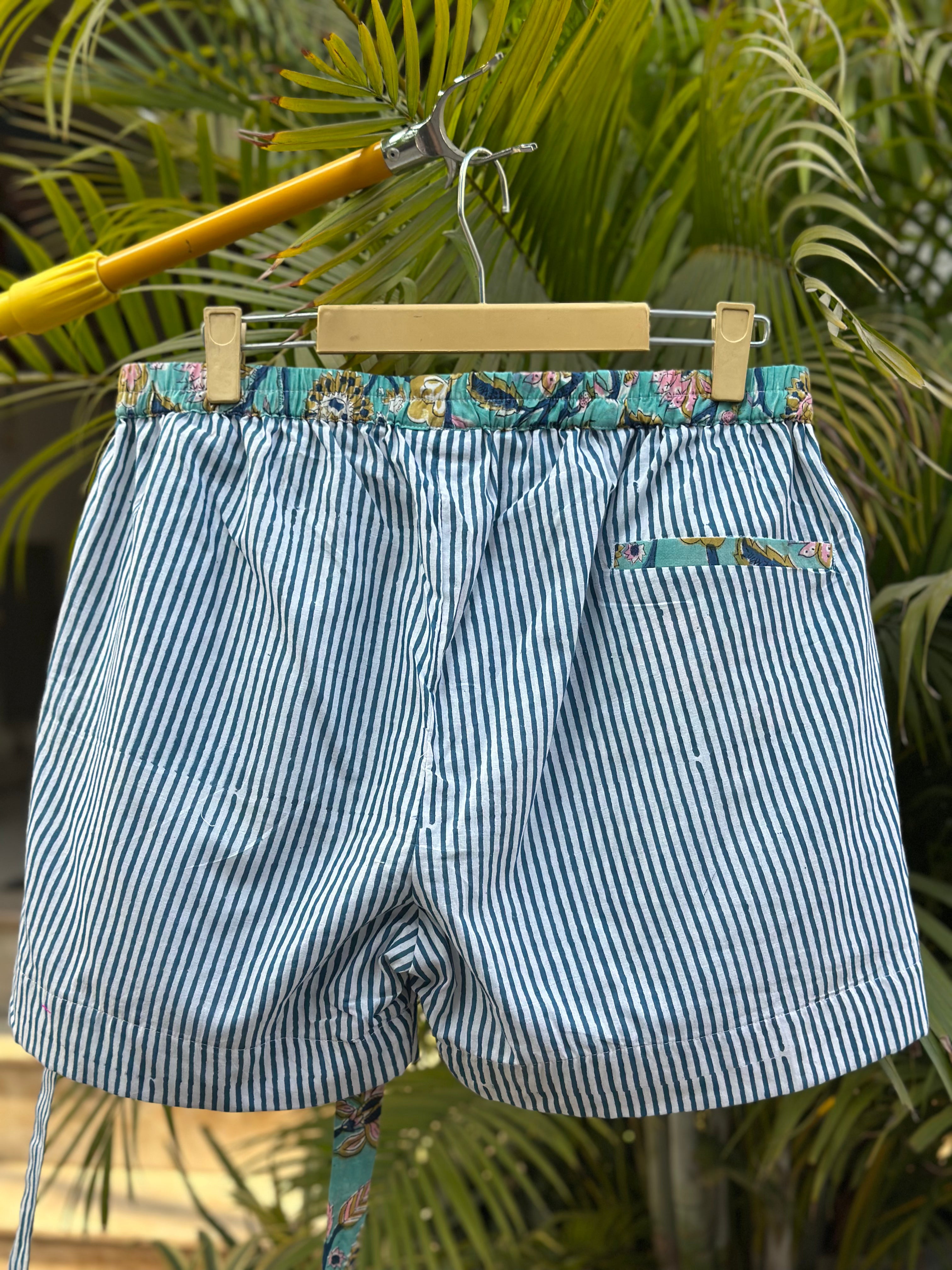 Neel Pushp - Overlap style Handblock print Cotton Shorts