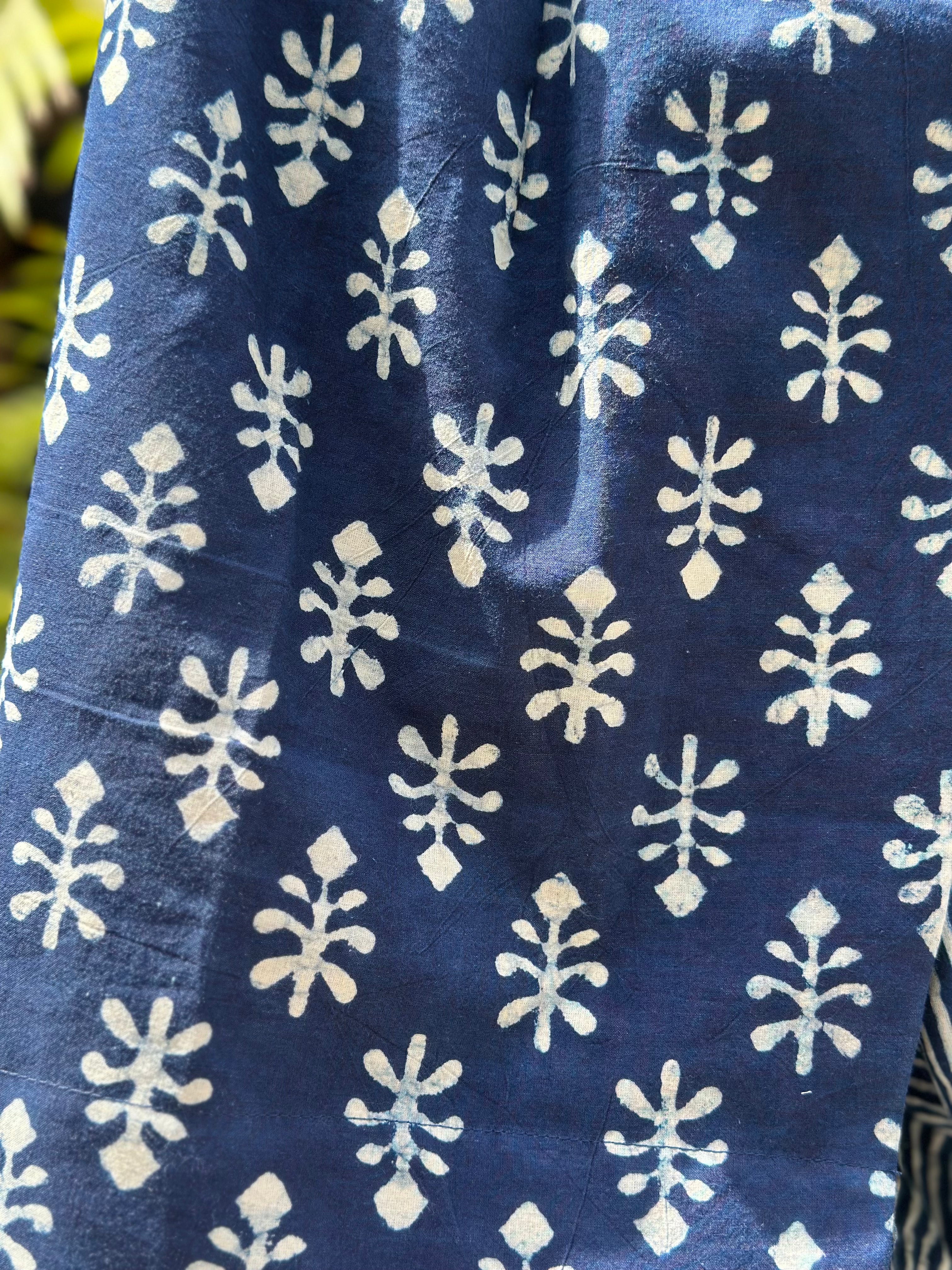 Indigo Dabu Booti and Stripe Overlap Style Cotton Shorts