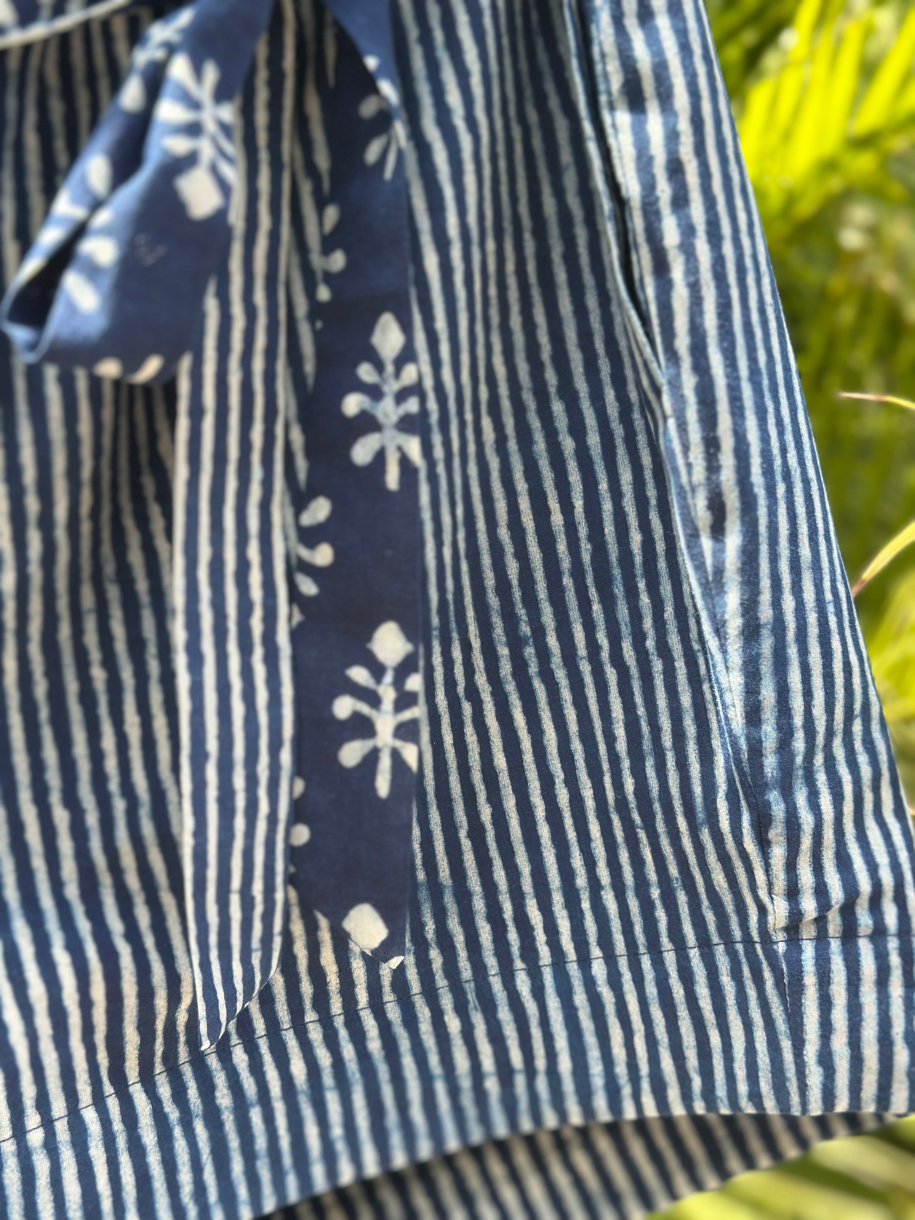 Indigo Dabu Booti and Stripe Overlap Style Cotton Shorts