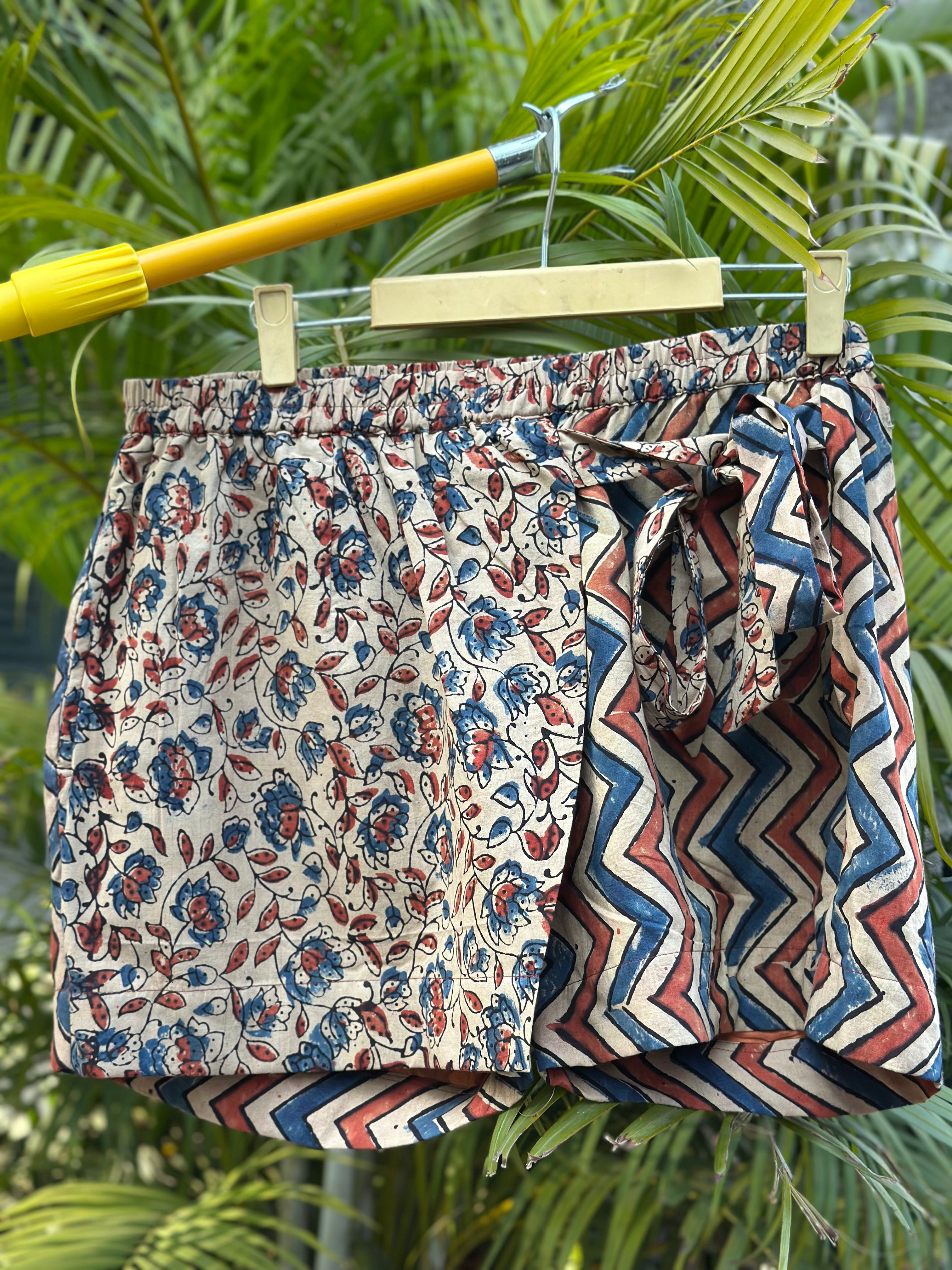 Ajrakh Nomad Overlap hand block print cotton shorts