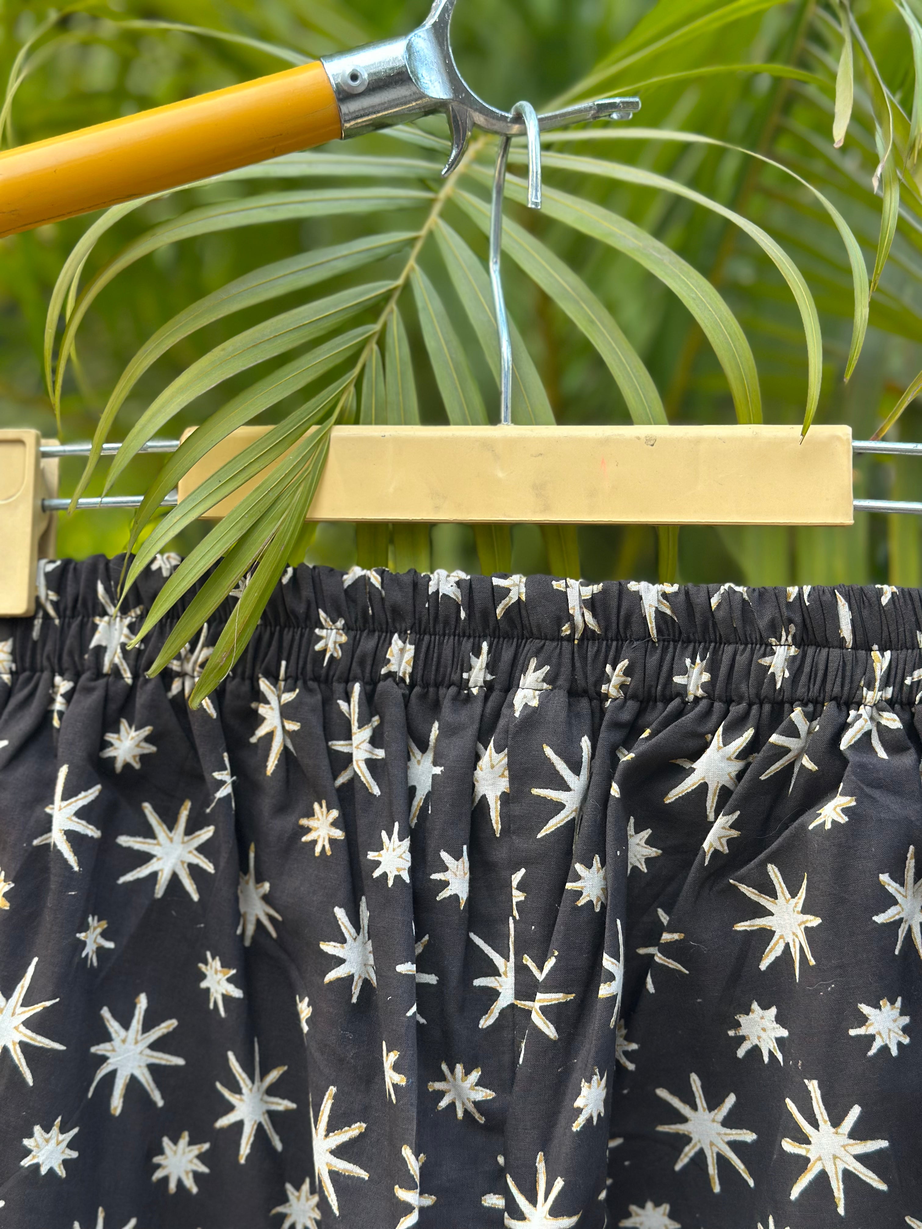 Midnight Star Burst - Bagru Handblock Cotton Shorts ( Charcoal Black)