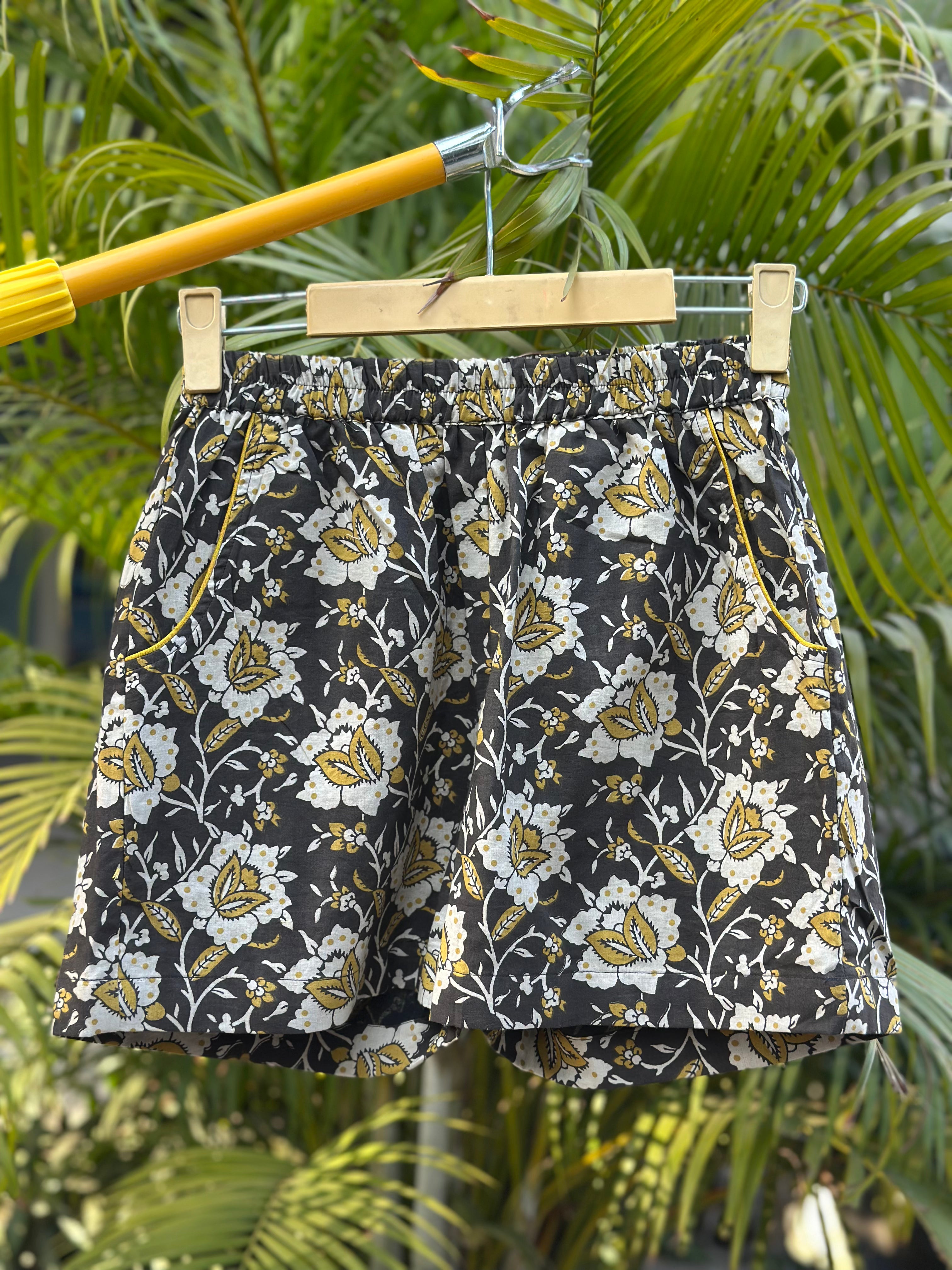 Sunlit Garden handblock Print cotton shorts