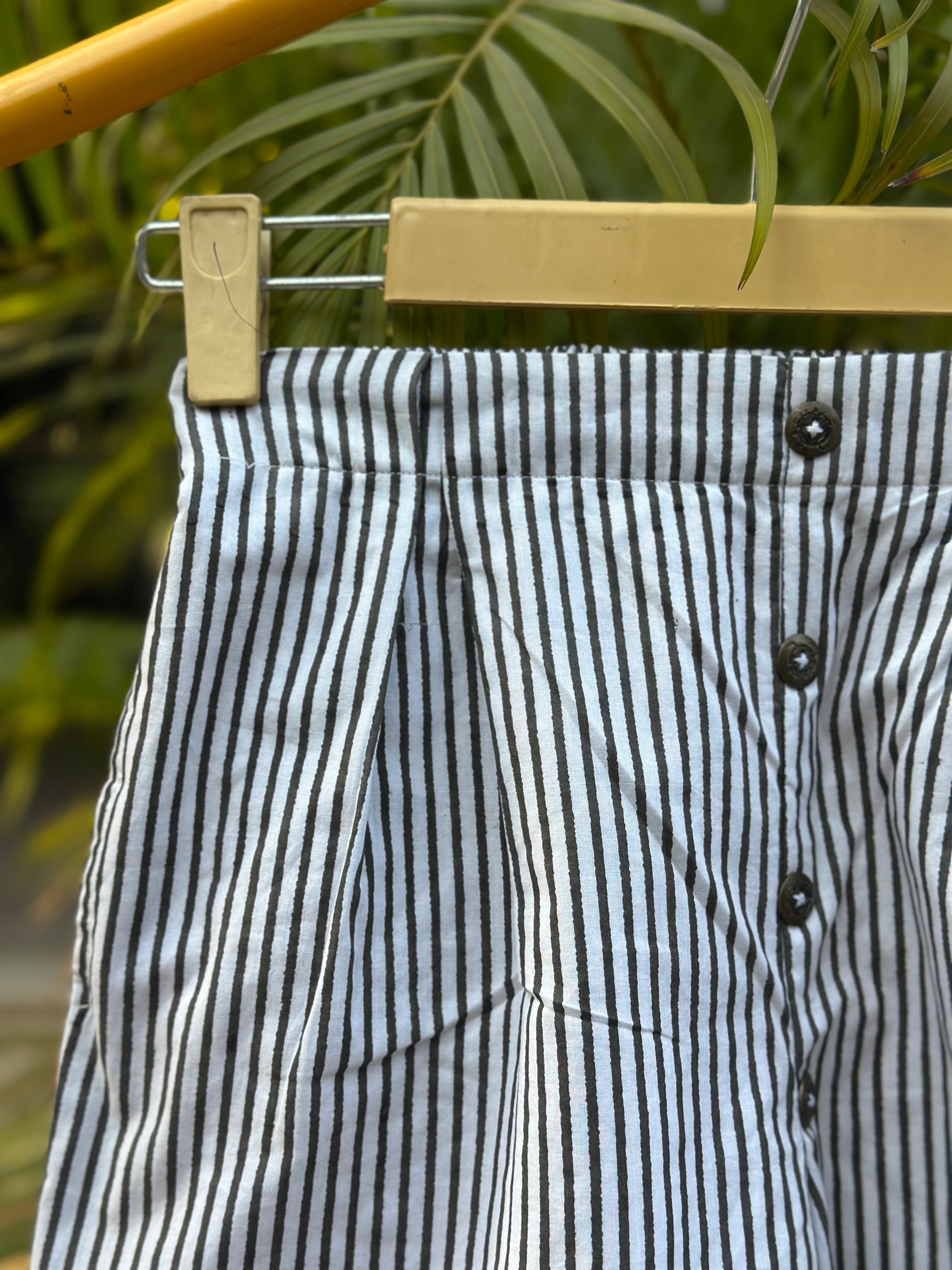Midnight Ivory Stripe hand block print cotton shorts