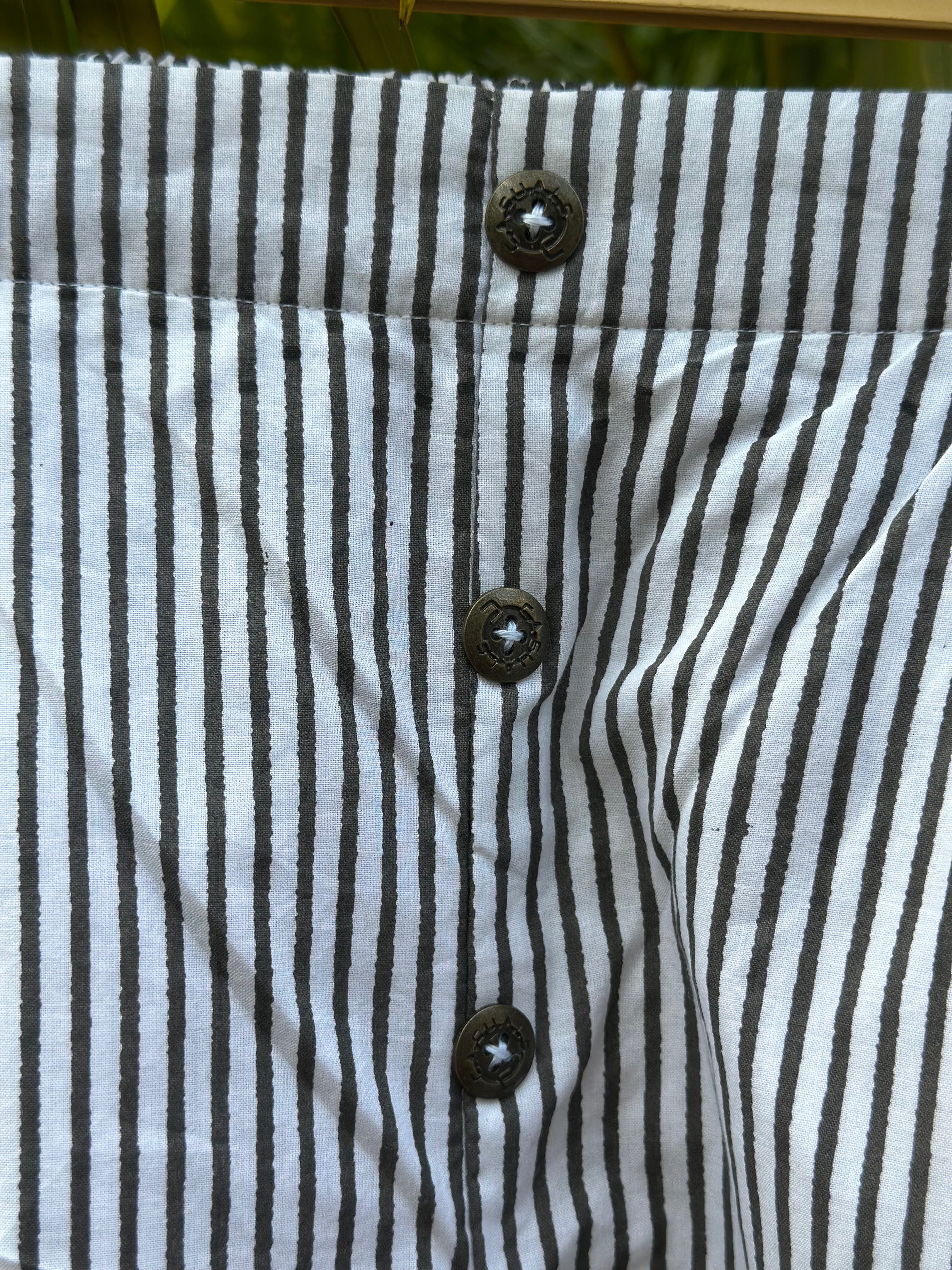 Midnight Ivory Stripe hand block print cotton shorts