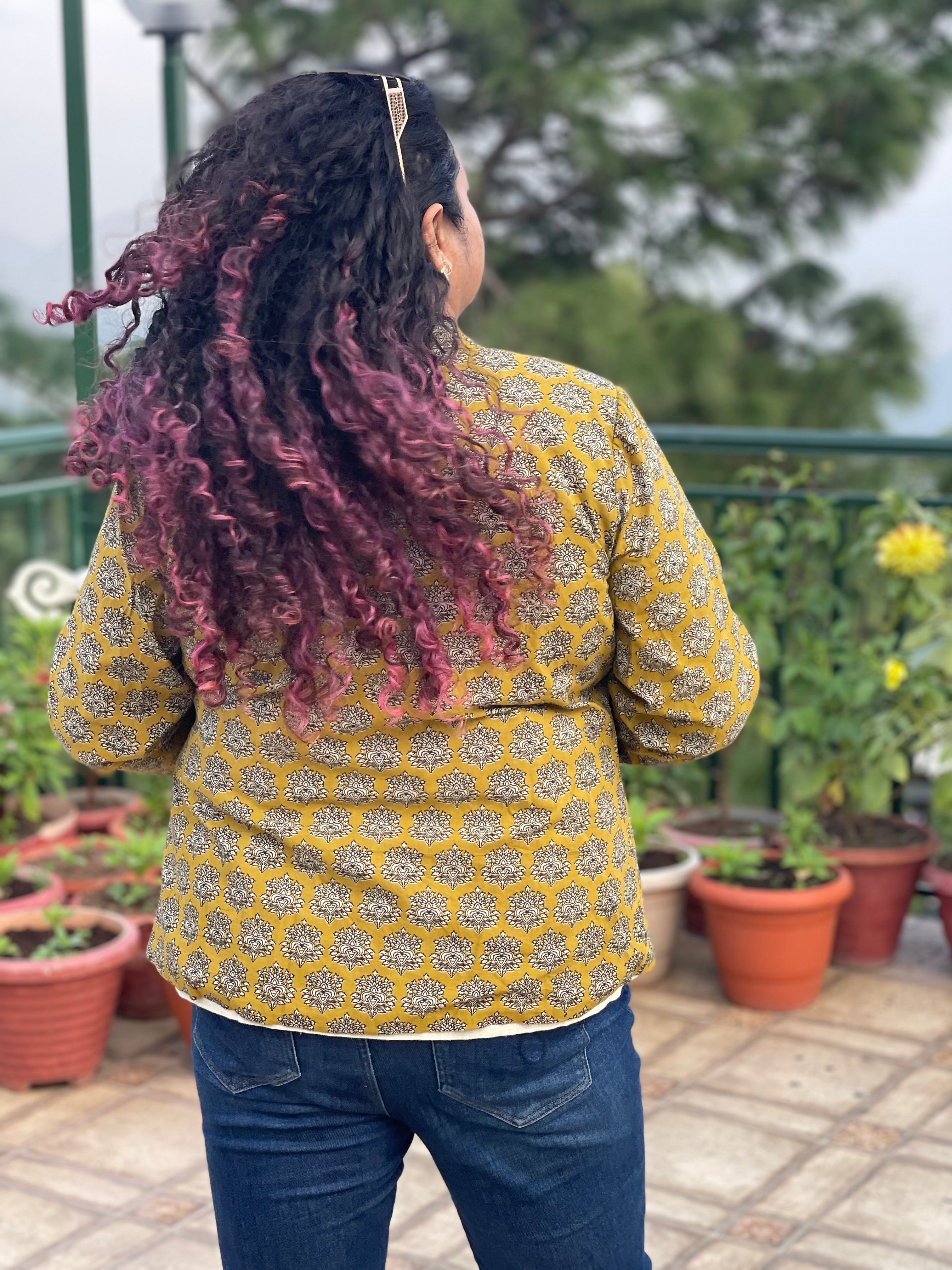 Mustard Muse- Mustard Bagru Handblock Printed Booti Cotton Blazer