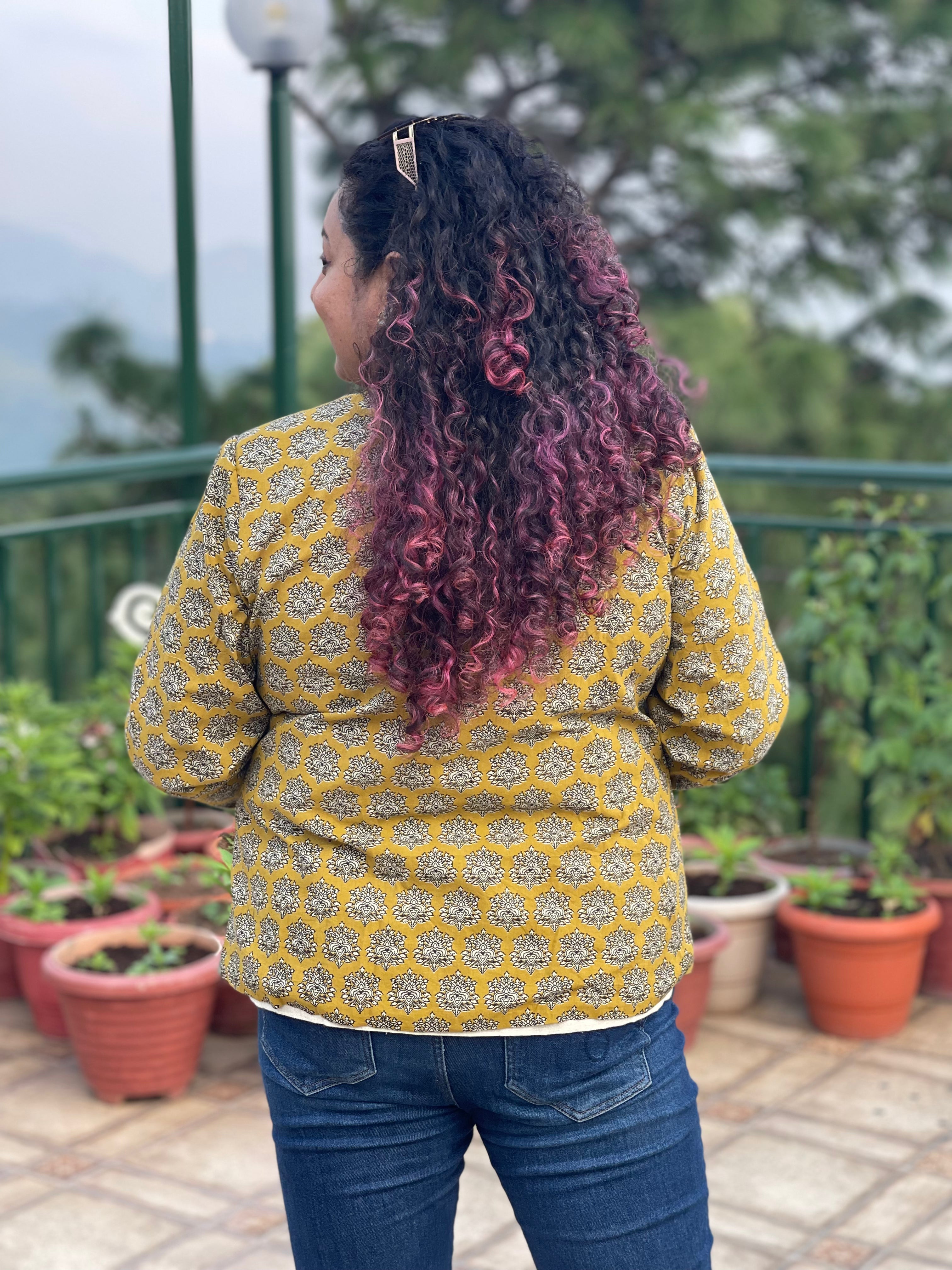 Mustard Muse- Mustard Bagru Handblock Printed Booti Cotton Blazer
