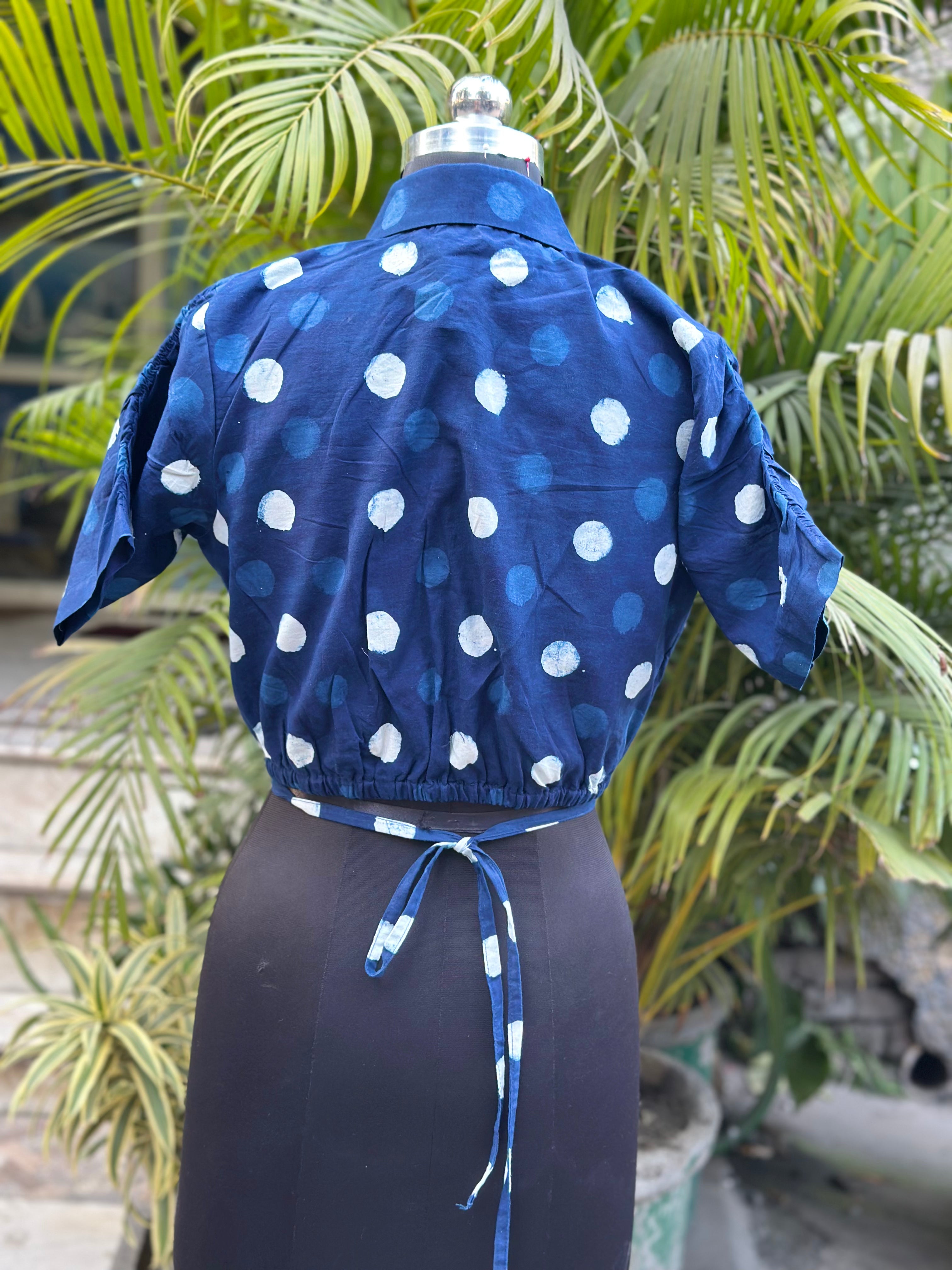 Indigo Dabu Polka Dots Cotton Crop Top