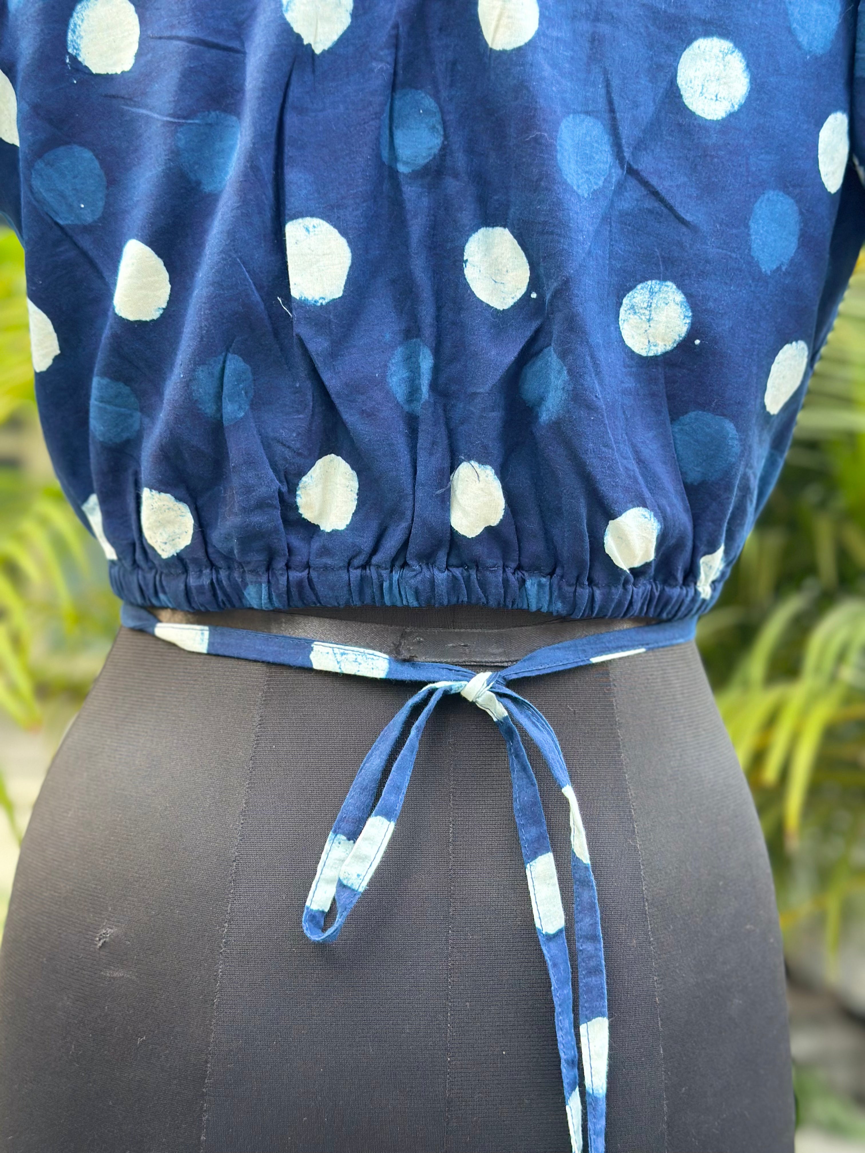 Indigo Dabu Polka Dots Cotton Crop Top