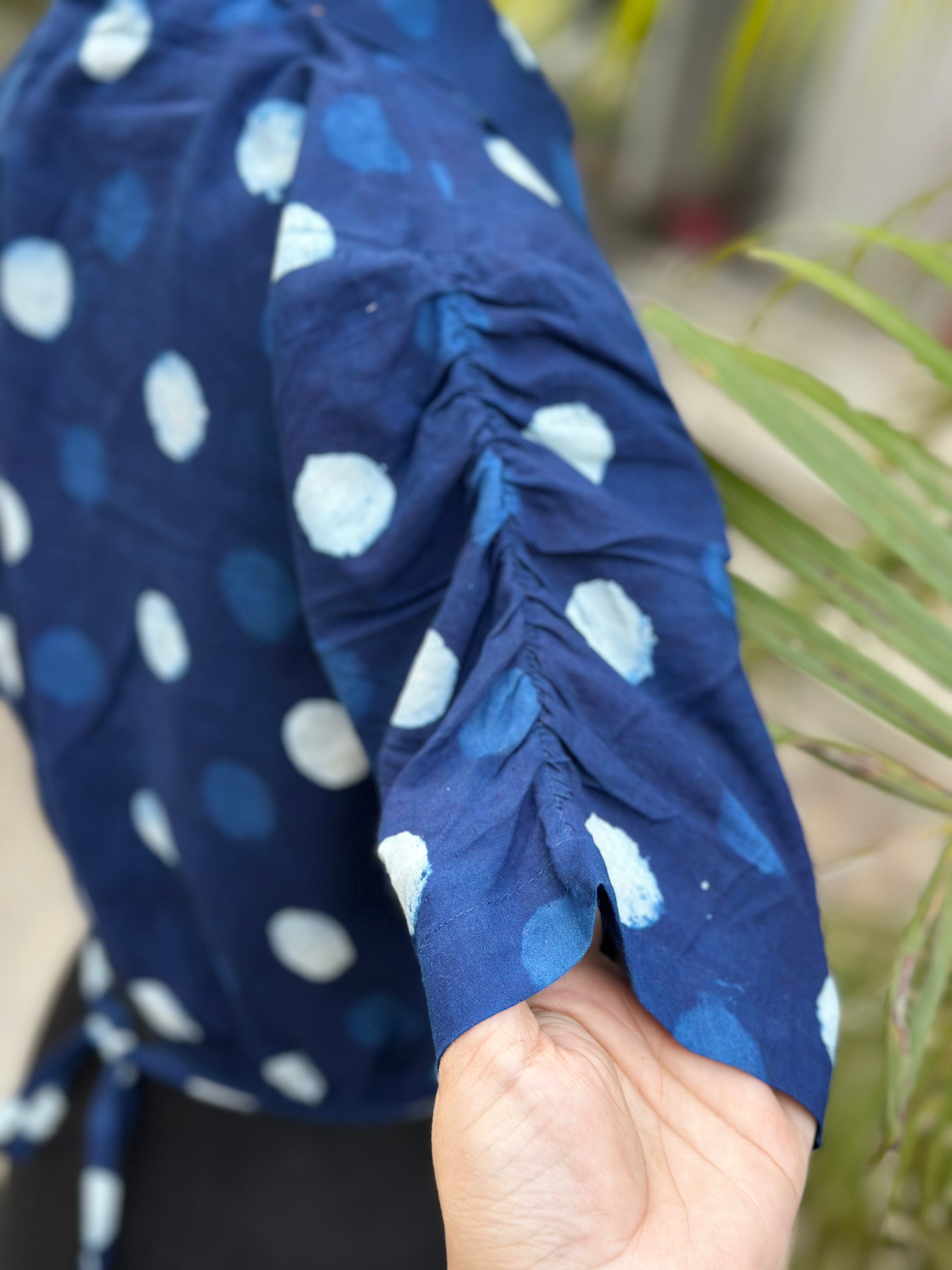 Indigo Dabu Polka Dots Cotton Crop Top