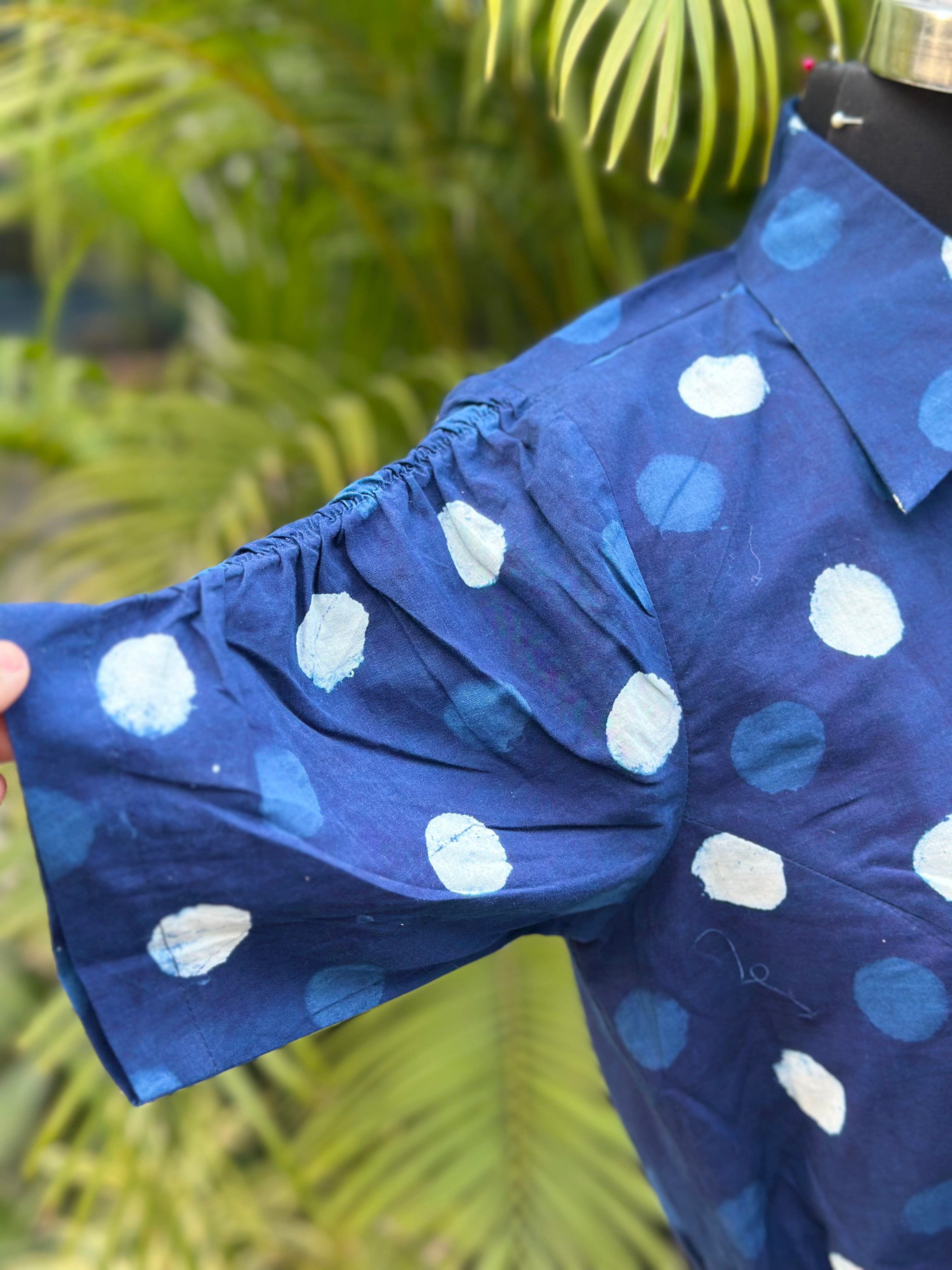 Indigo Dabu Polka Dots Cotton Crop Top