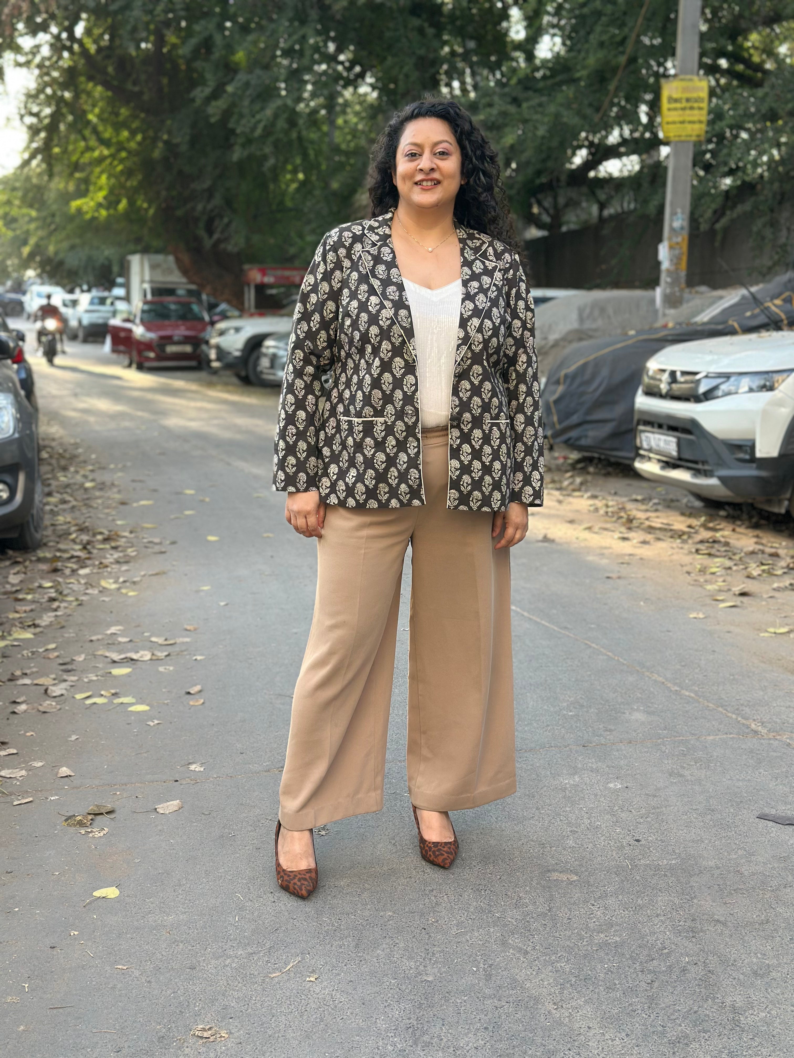 Midnight Motif Black Bagru Handblock Print Blazer