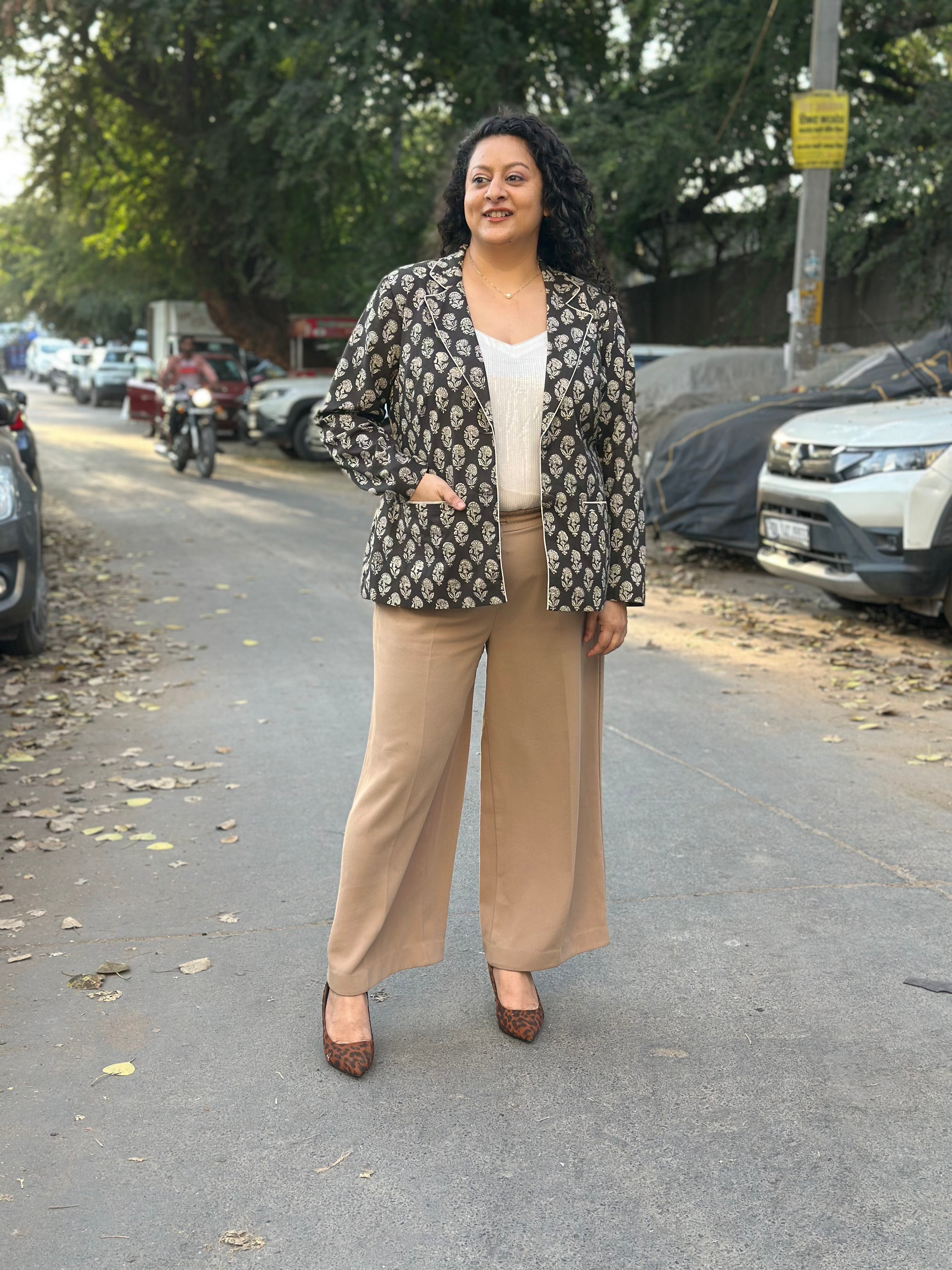 Midnight Motif Black Bagru Handblock Print Blazer