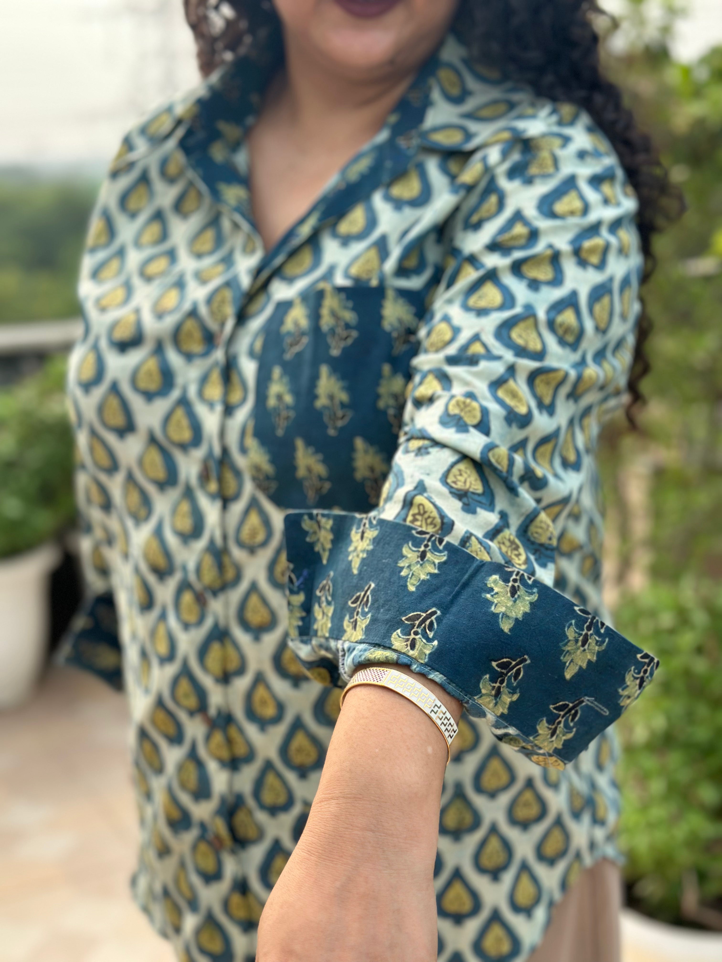 Rooh – Vanaspati Indigo Handblock Print Cotton Shirt