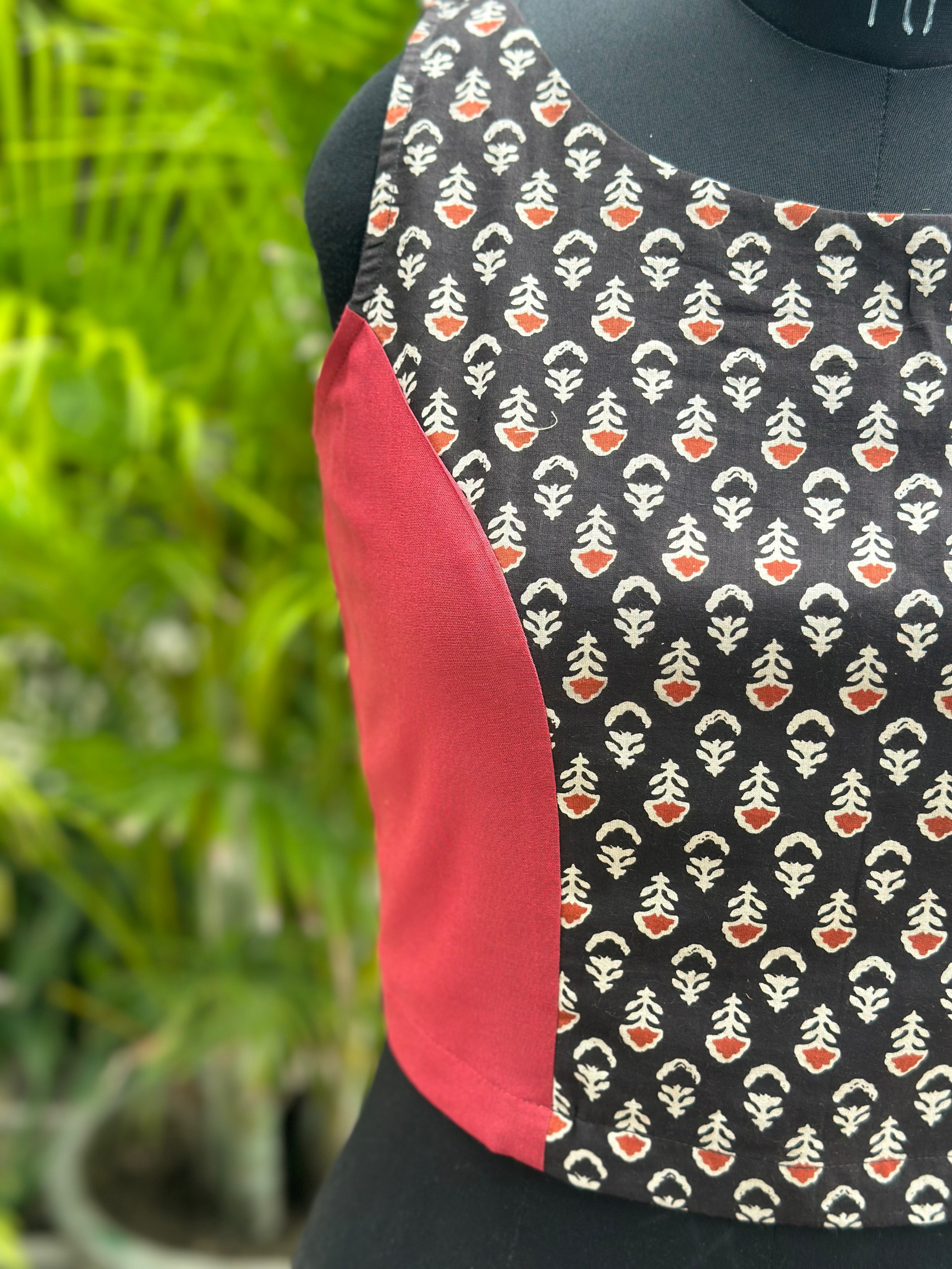 Black Bagru Booti Handblock print sleeveless cotton blouse