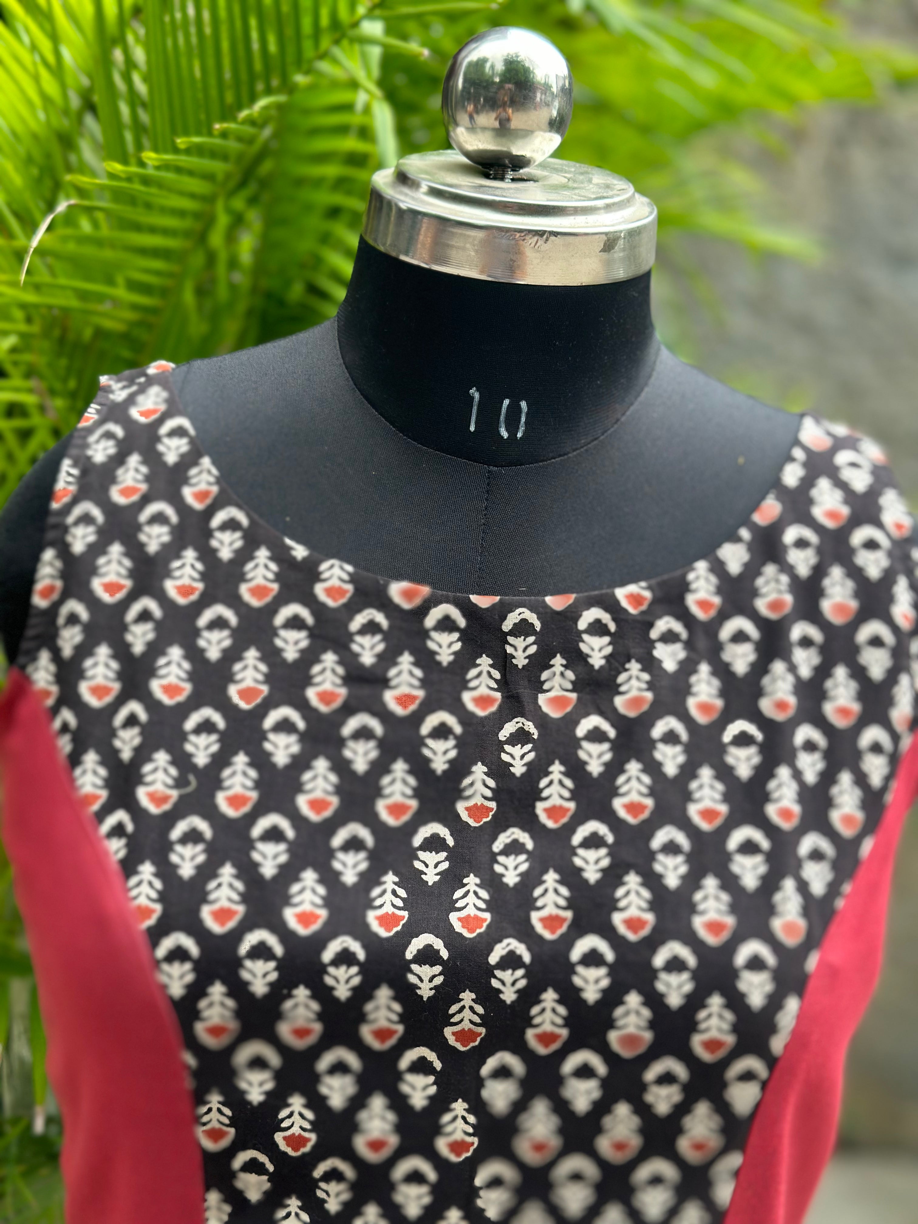 Black Bagru Booti Handblock print sleeveless cotton blouse