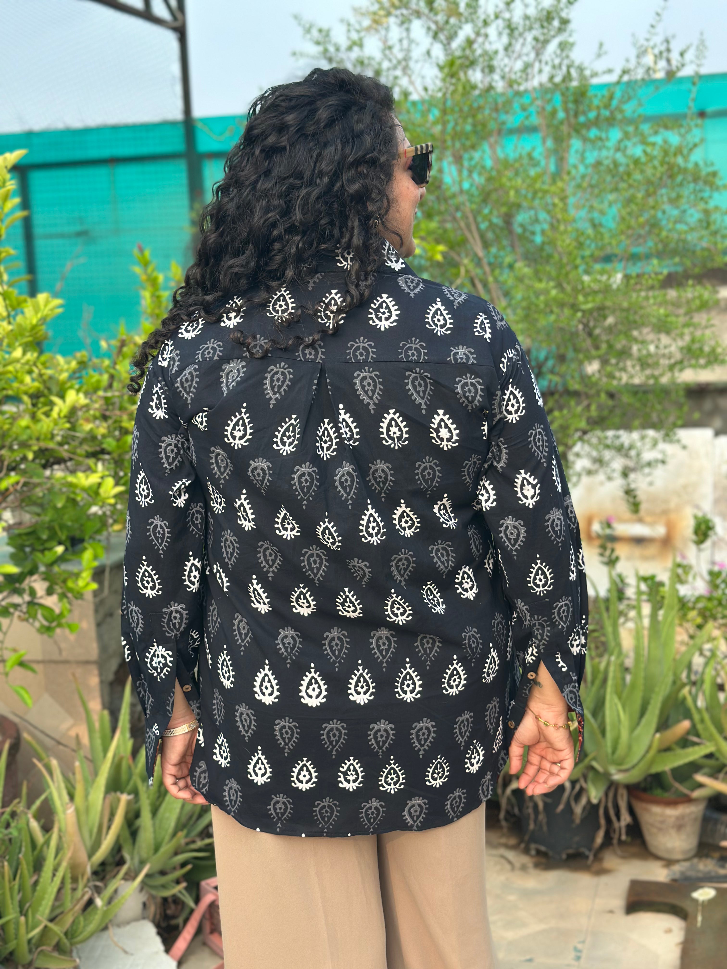 Gulnaar- Red Bagru handblock print cotton shirt