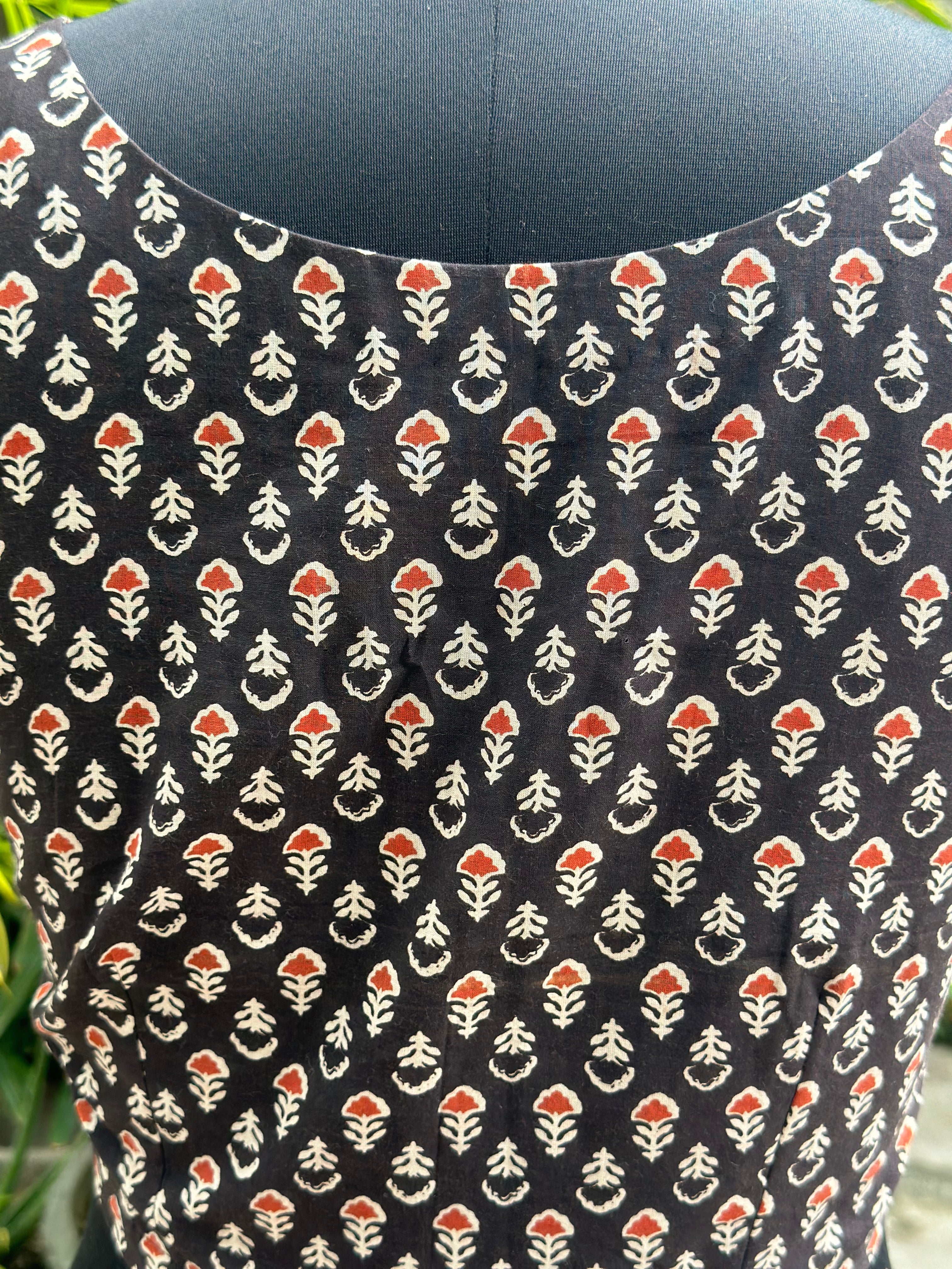 Black Bagru Booti Handblock print sleeveless cotton blouse