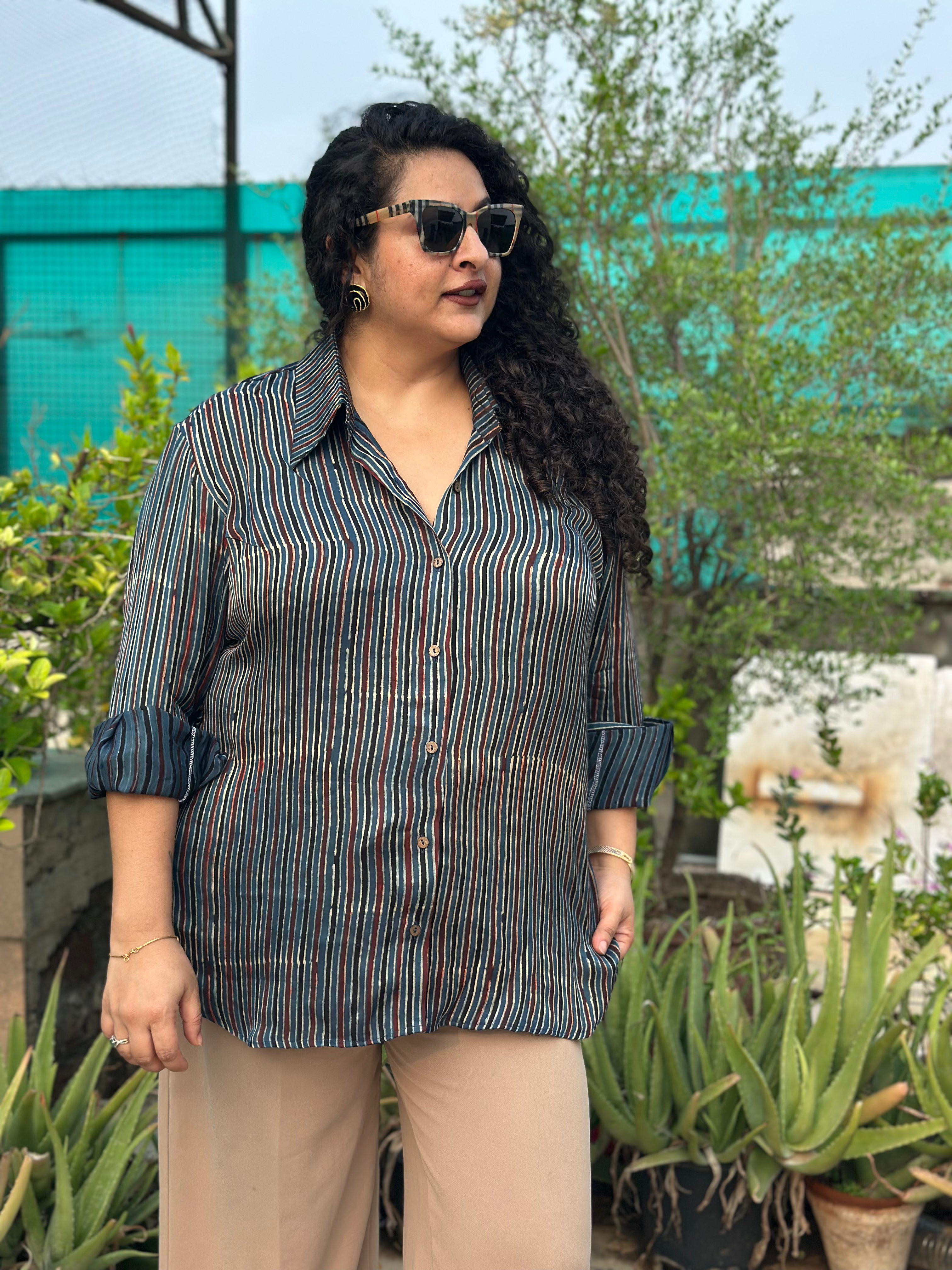 Zakira – Premium Modal Satin Ajrakh Print Shirt