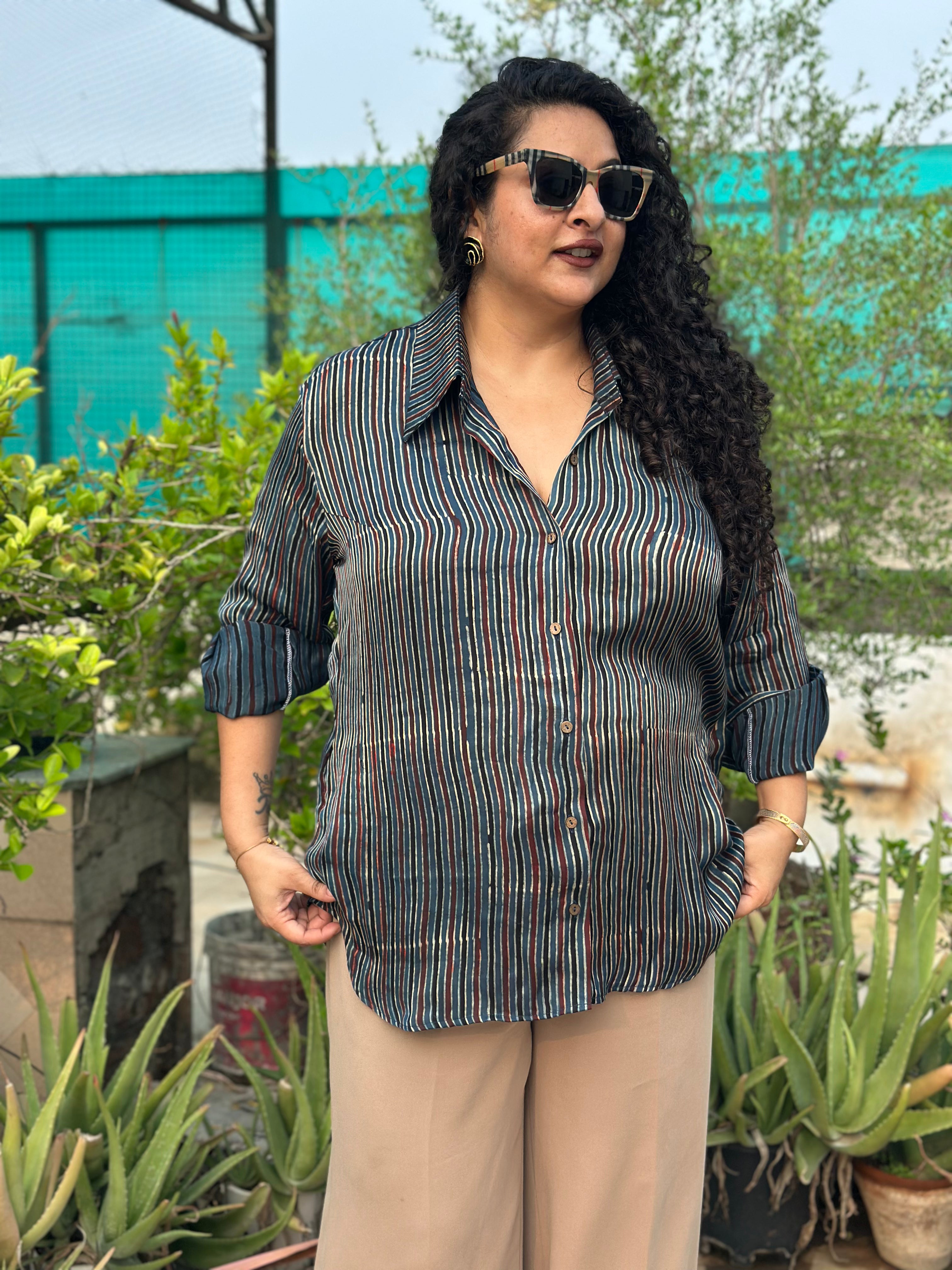 Zakira – Premium Modal Satin Ajrakh Print Shirt
