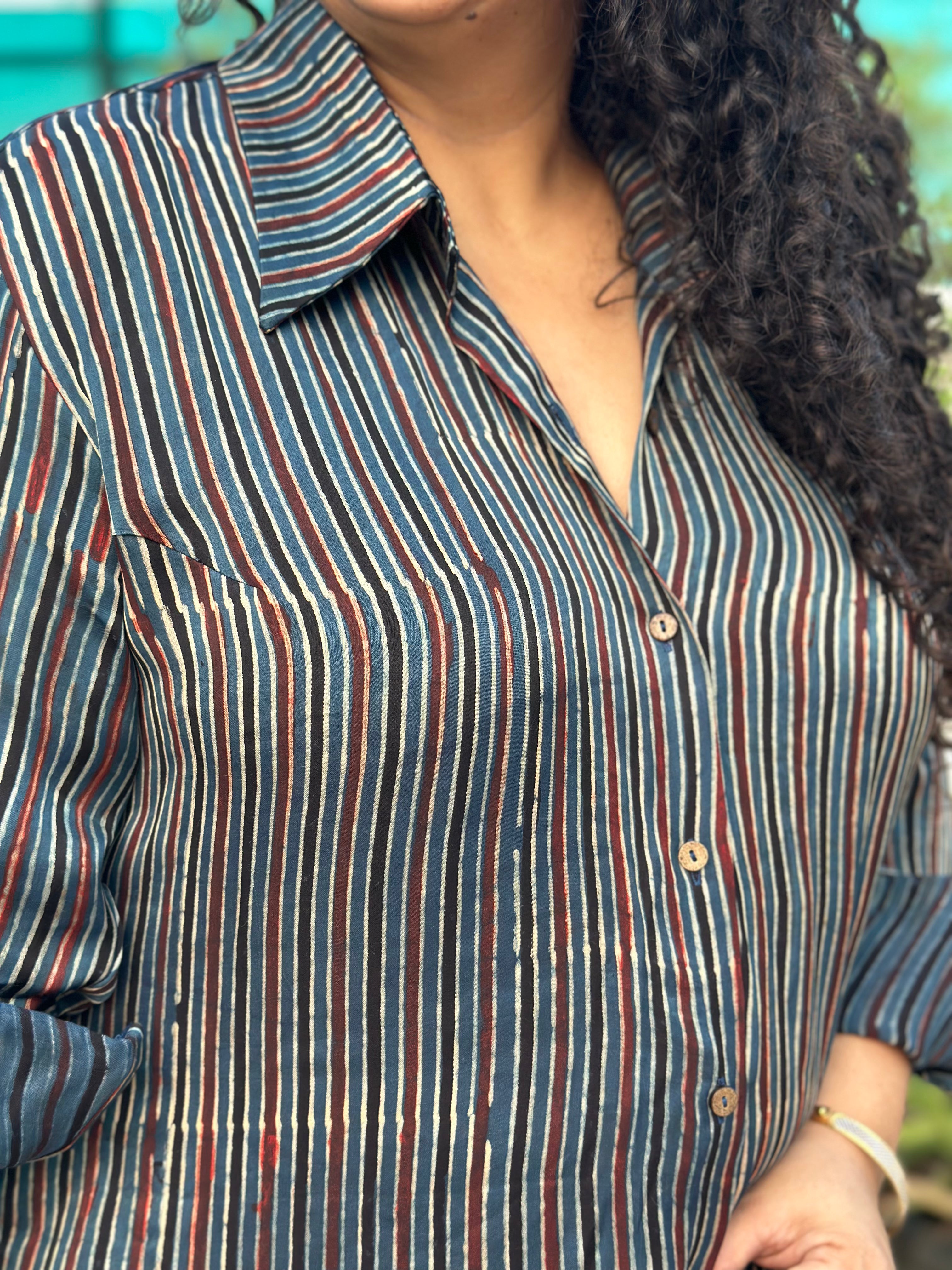 Zakira – Premium Modal Satin Ajrakh Print Shirt