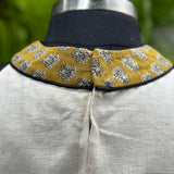 White halter neck cotton blouse wth Mustard bagru handblock print collar
