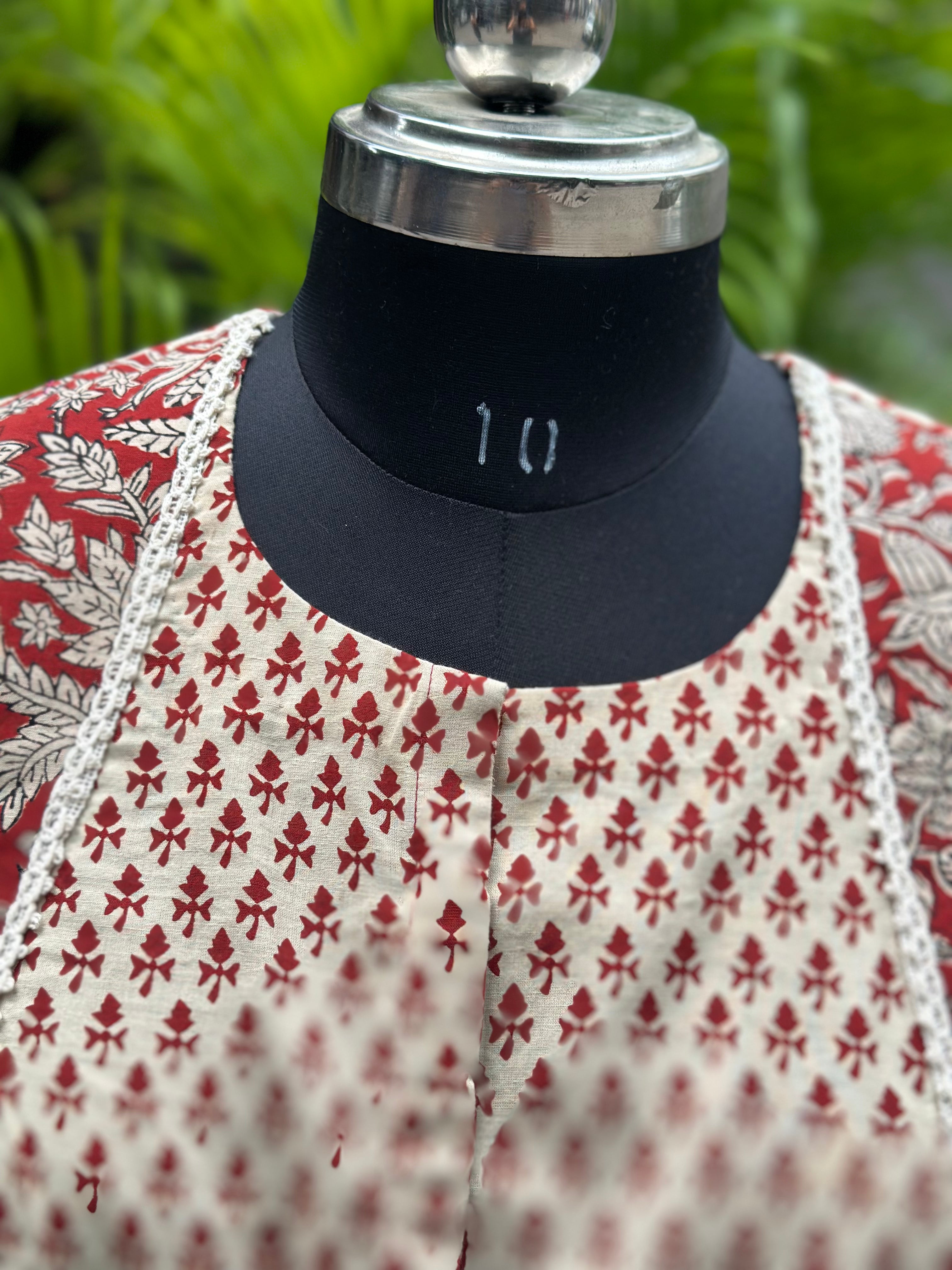 Red bagru dual handblock print gota work cotton blouse