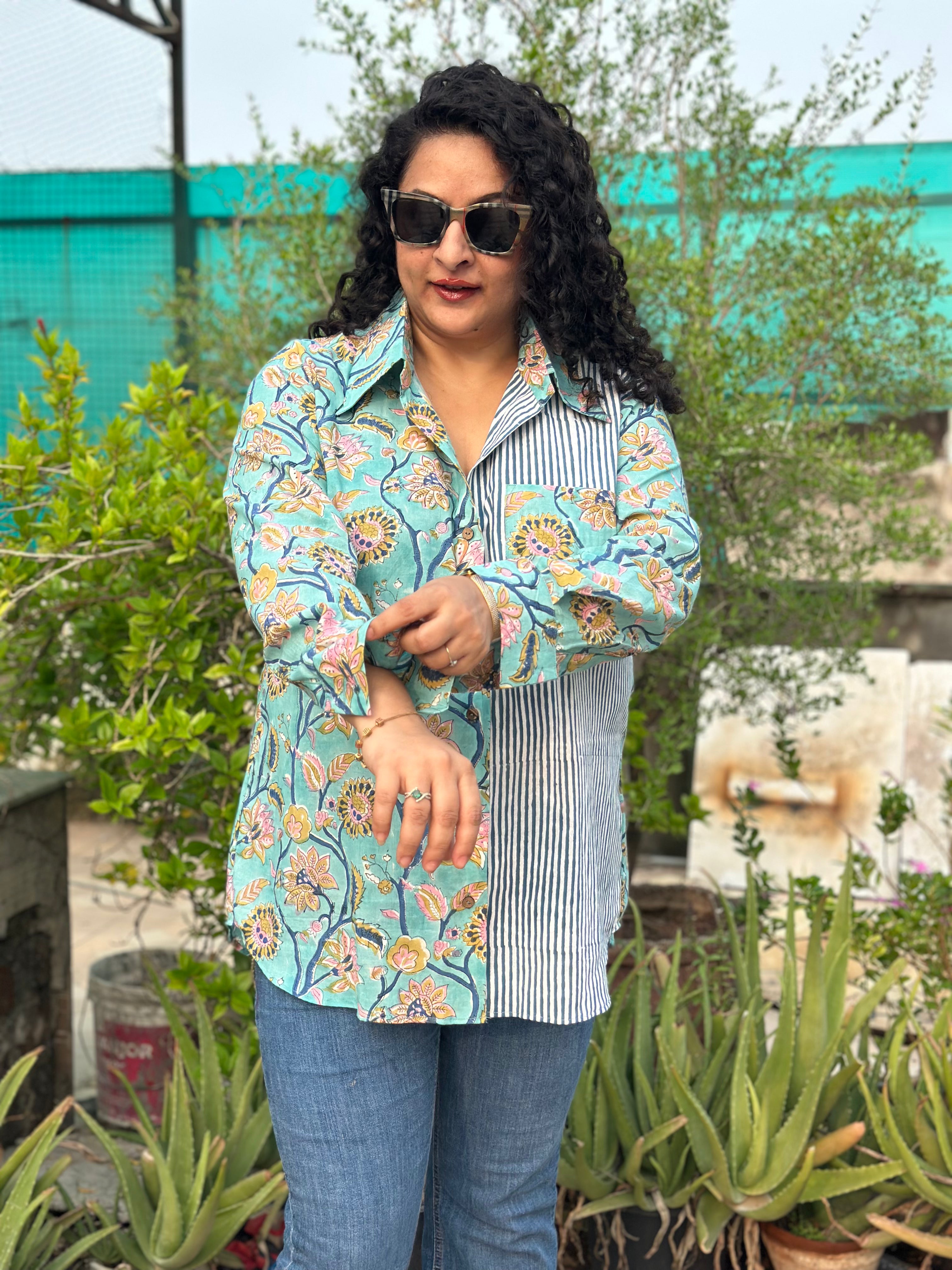 Ocean Medley – Premium Cotton Sanganeri Hand Block Print Shirt
