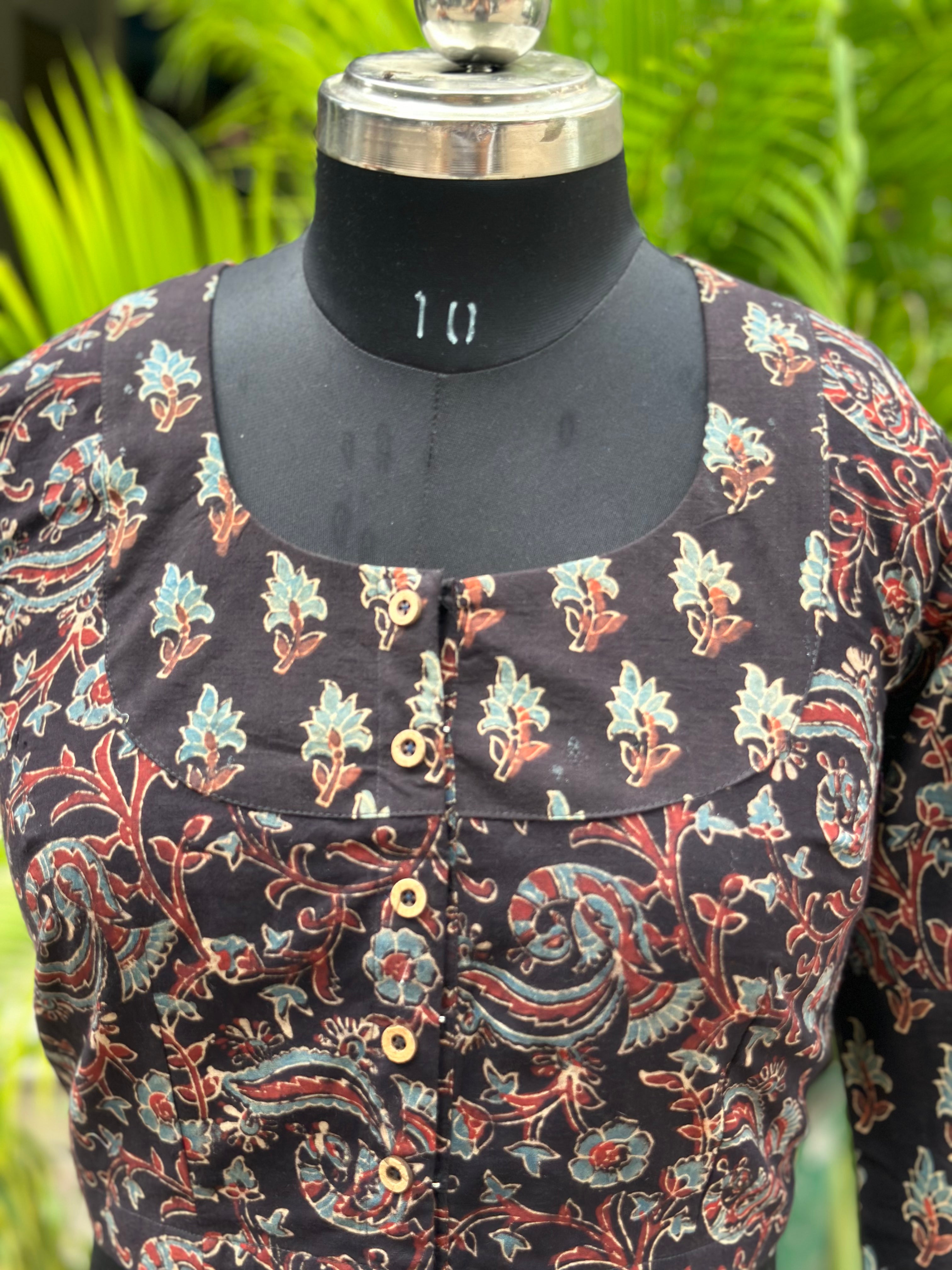Black Ajrakh dual Handblock prinT cotton blouse with sleeves