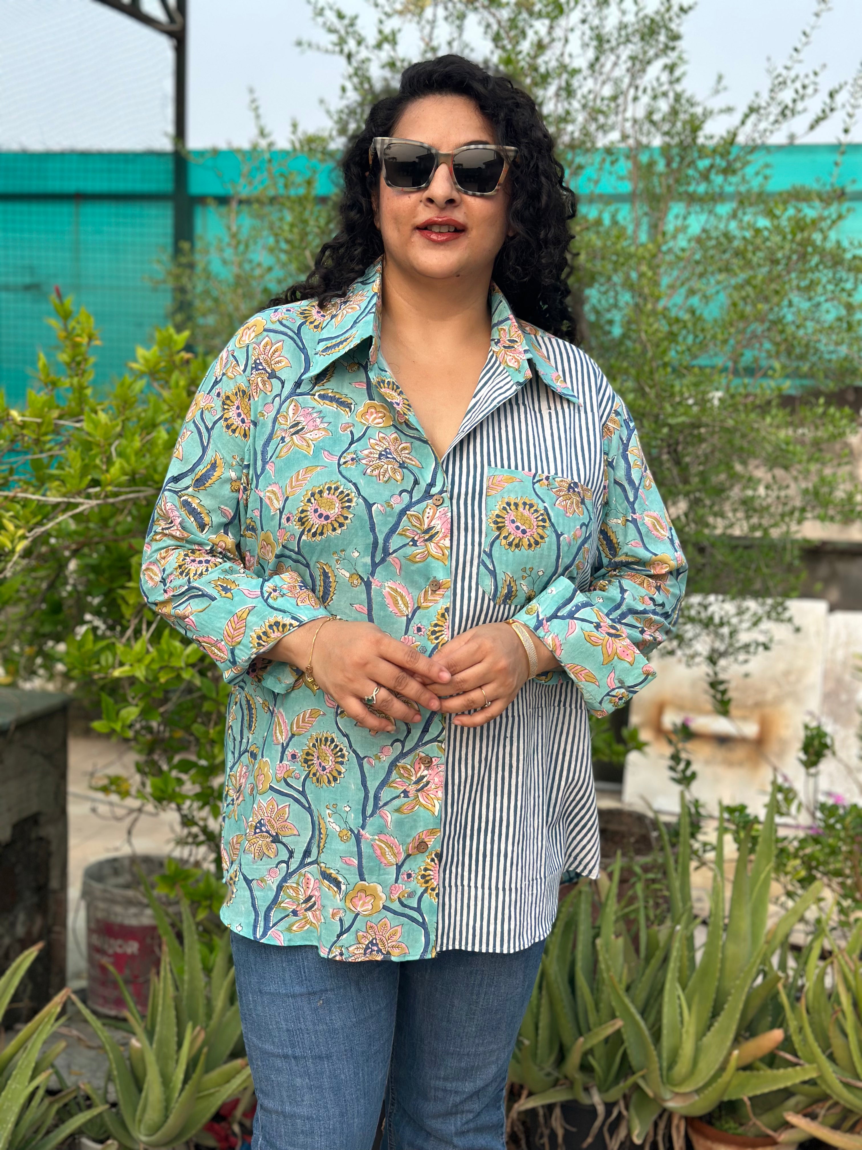 Ocean Medley – Premium Cotton Sanganeri Hand Block Print Shirt