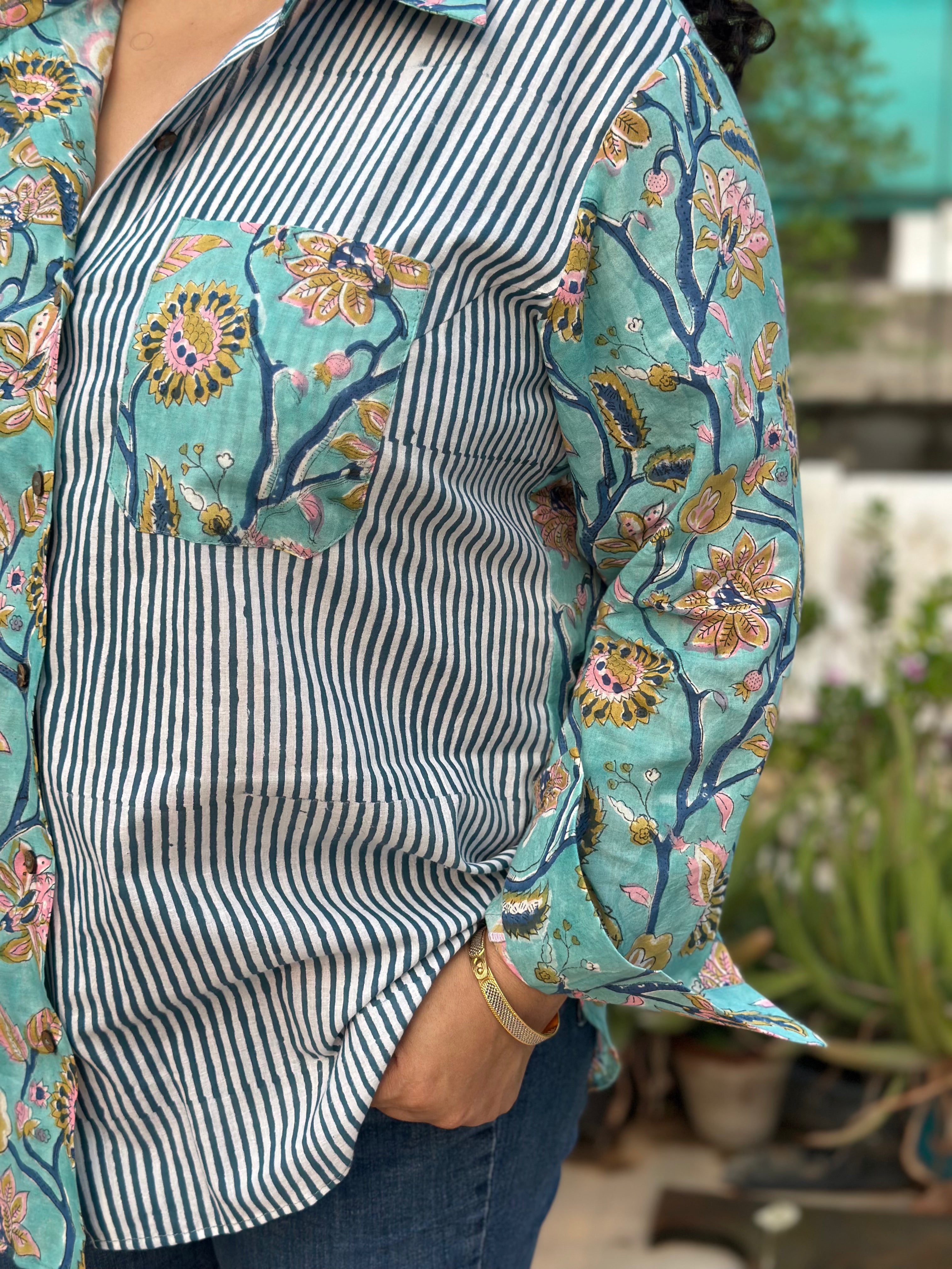 Ocean Medley – Premium Cotton Sanganeri Hand Block Print Shirt