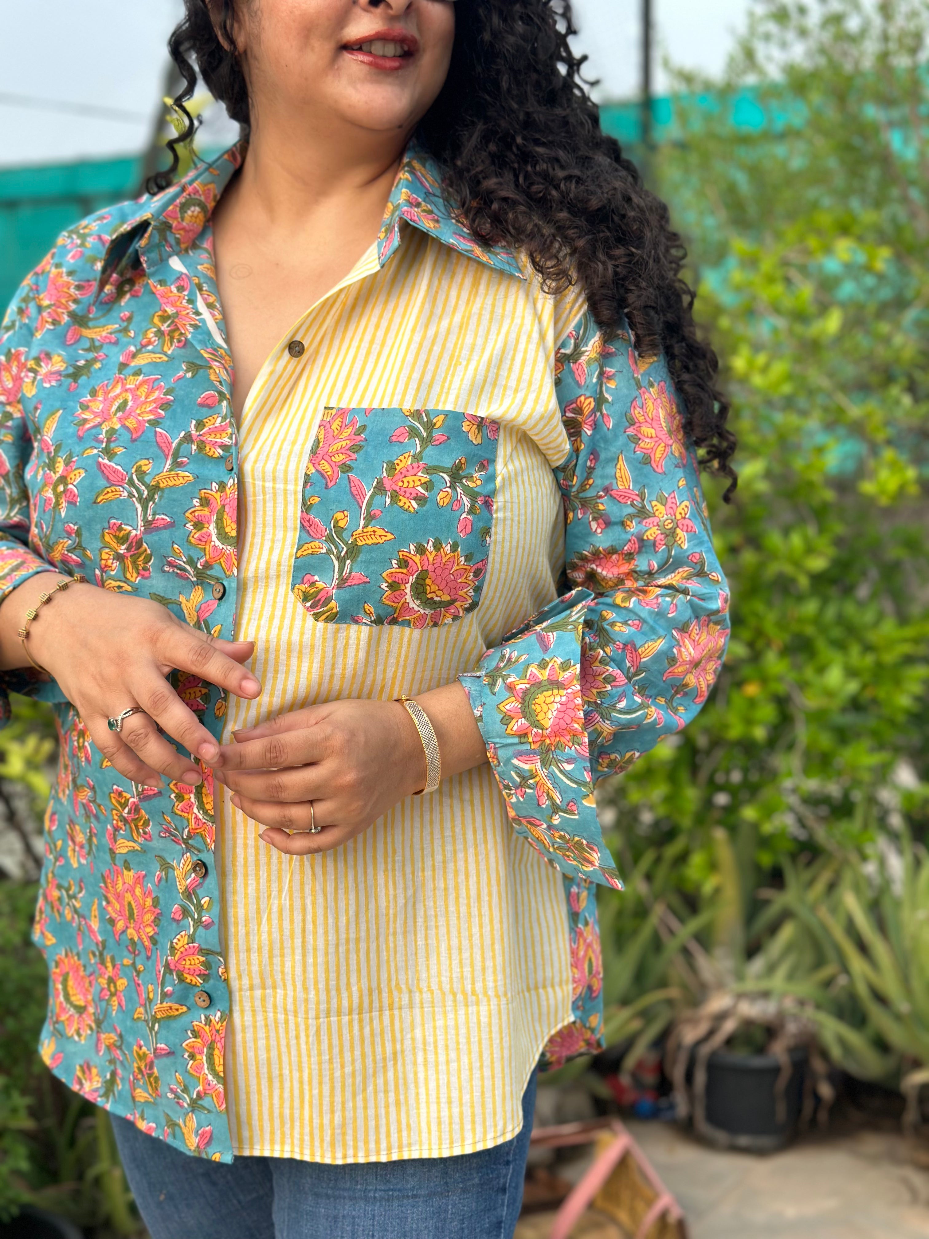 Pallete Drama – Premium Cotton Sanganeri Hand Block Print Shirt