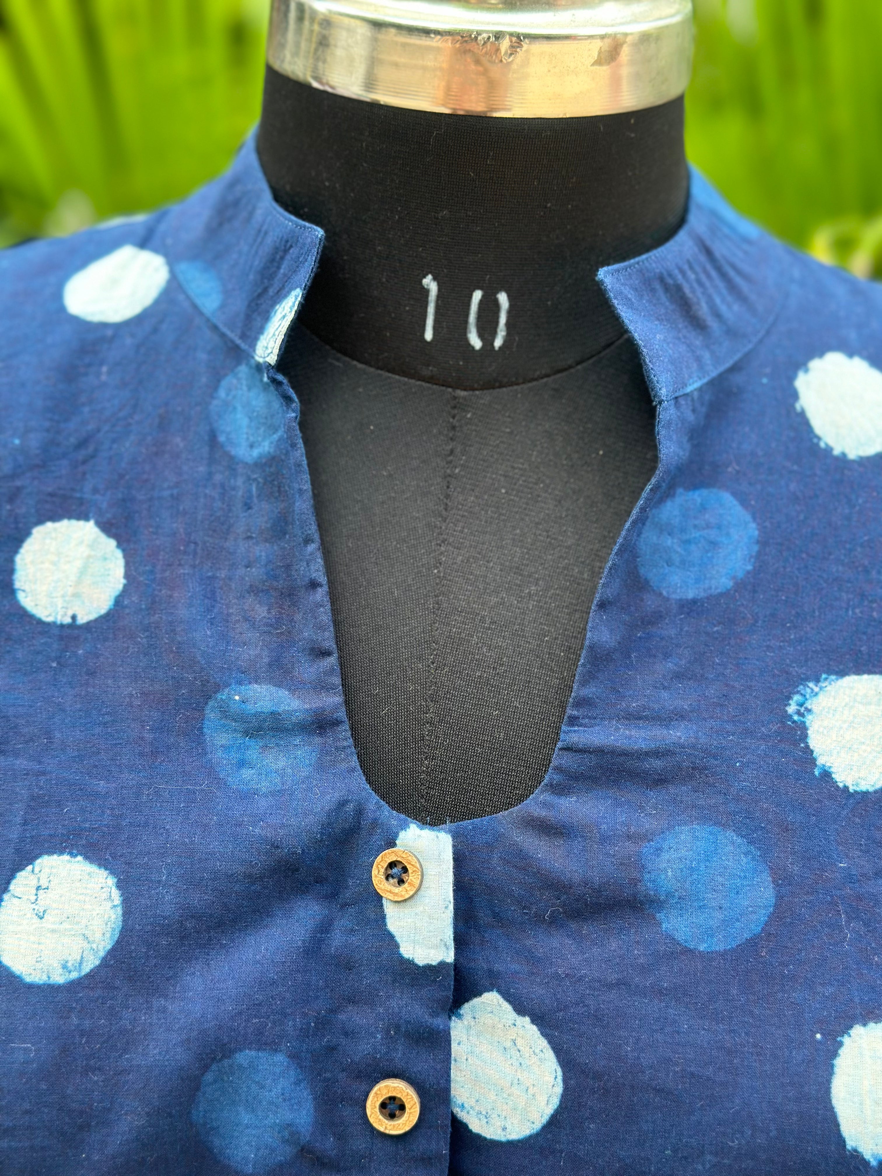 Indigo Handblock print polka dots blouse