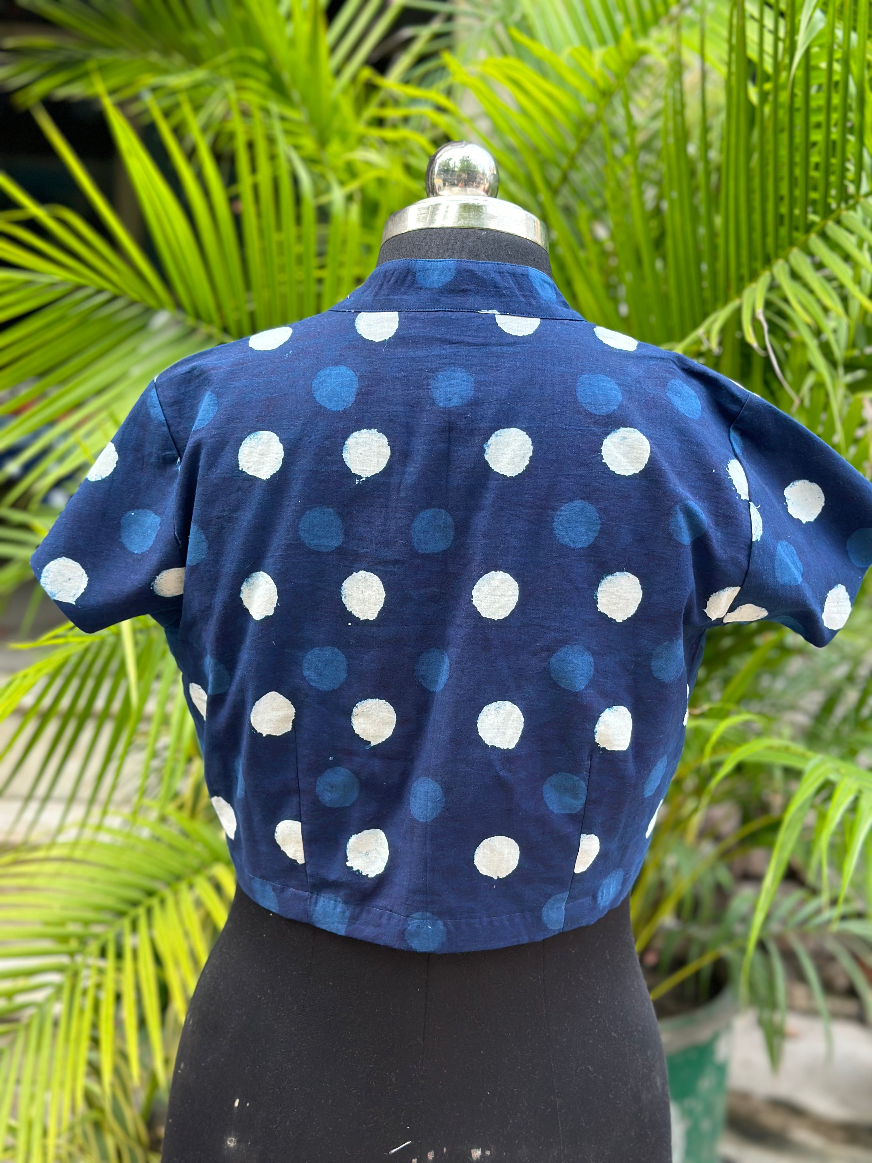 Indigo Handblock print polka dots blouse