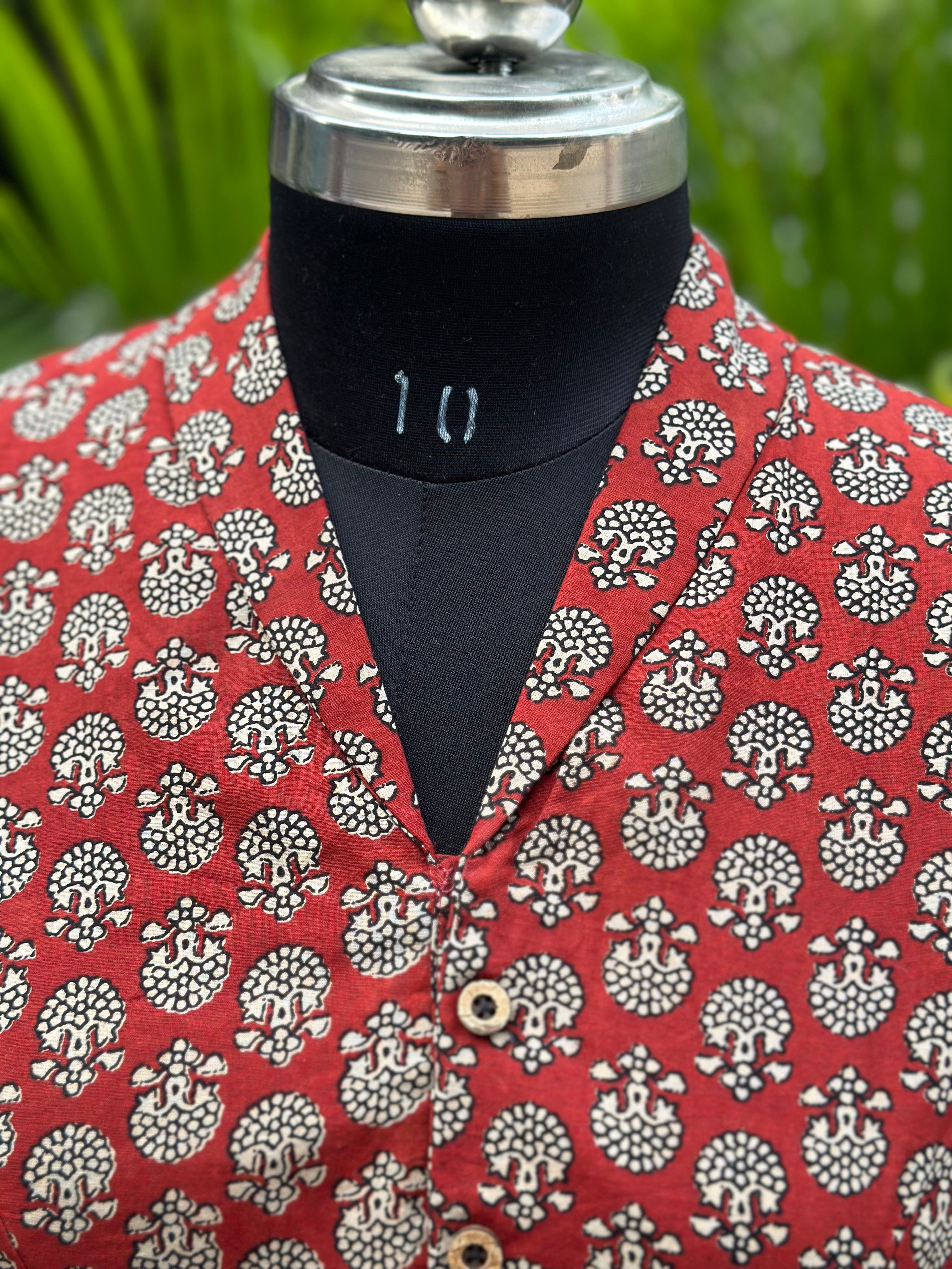 Red Bagru Handblock Print Cotton Blouse with Collar neck and sleeves
