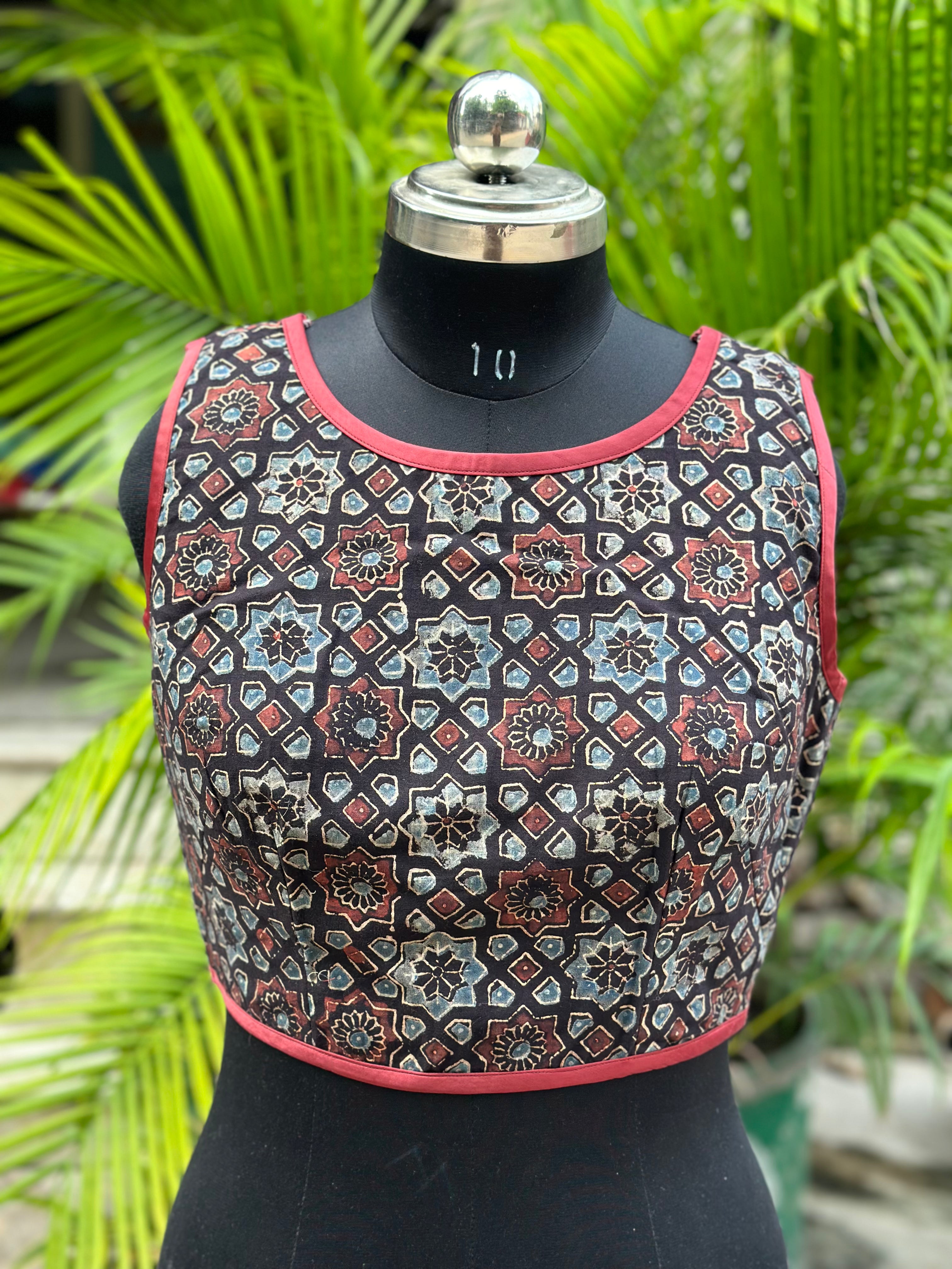 Ajrakh Handblock Print sleeveless cotton blouse