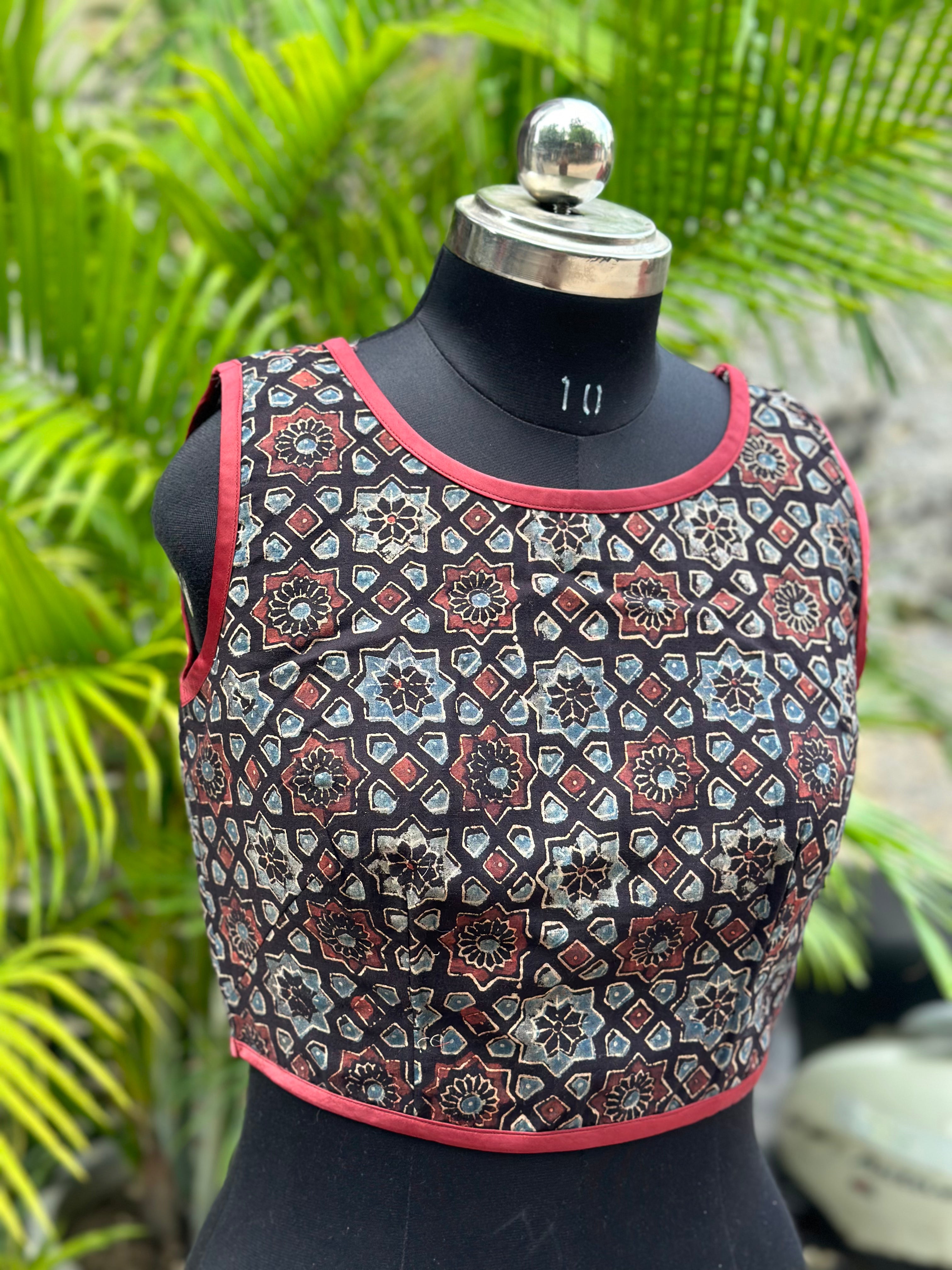 Ajrakh Handblock Print sleeveless cotton blouse