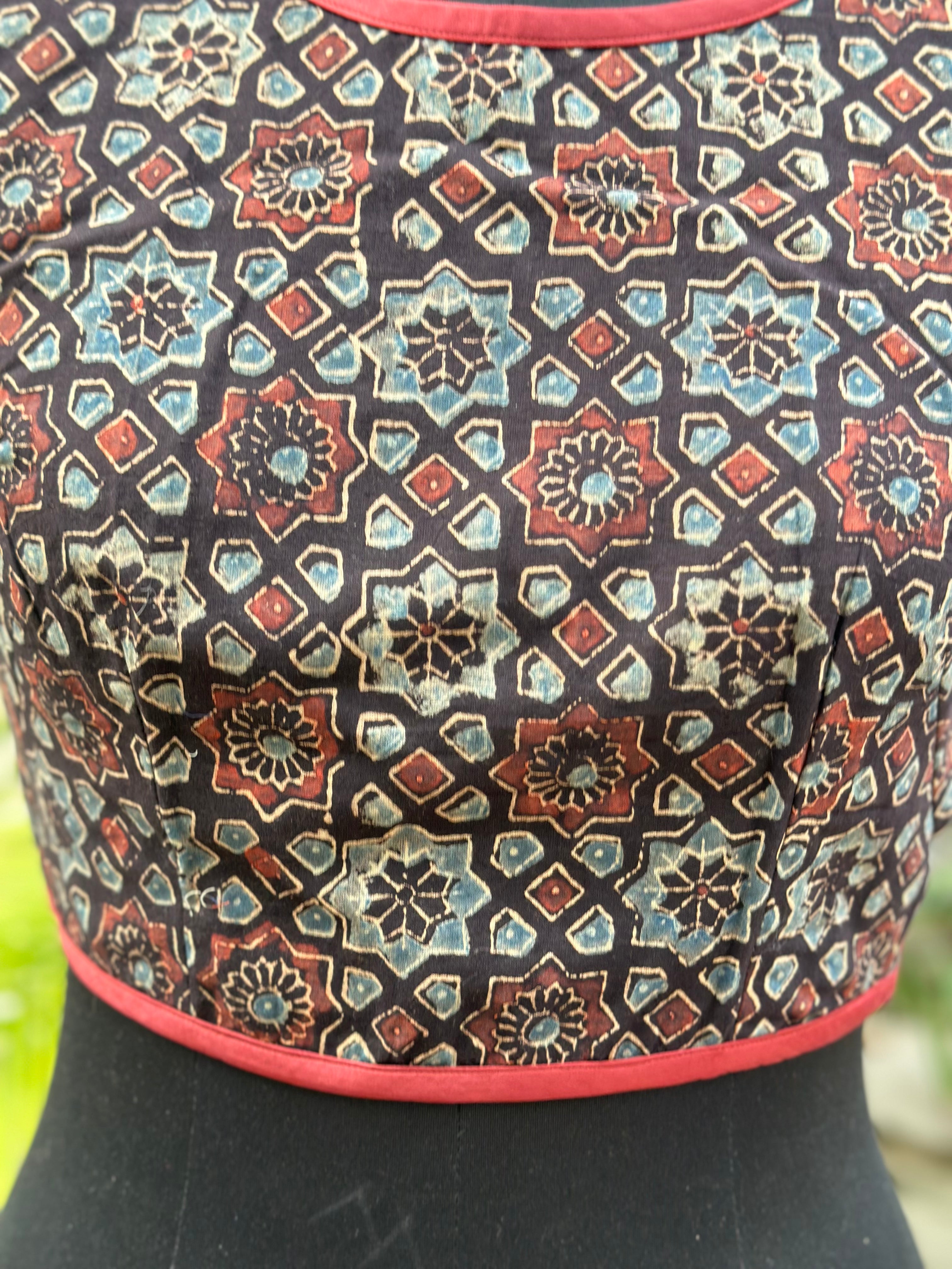 Ajrakh Handblock Print sleeveless cotton blouse