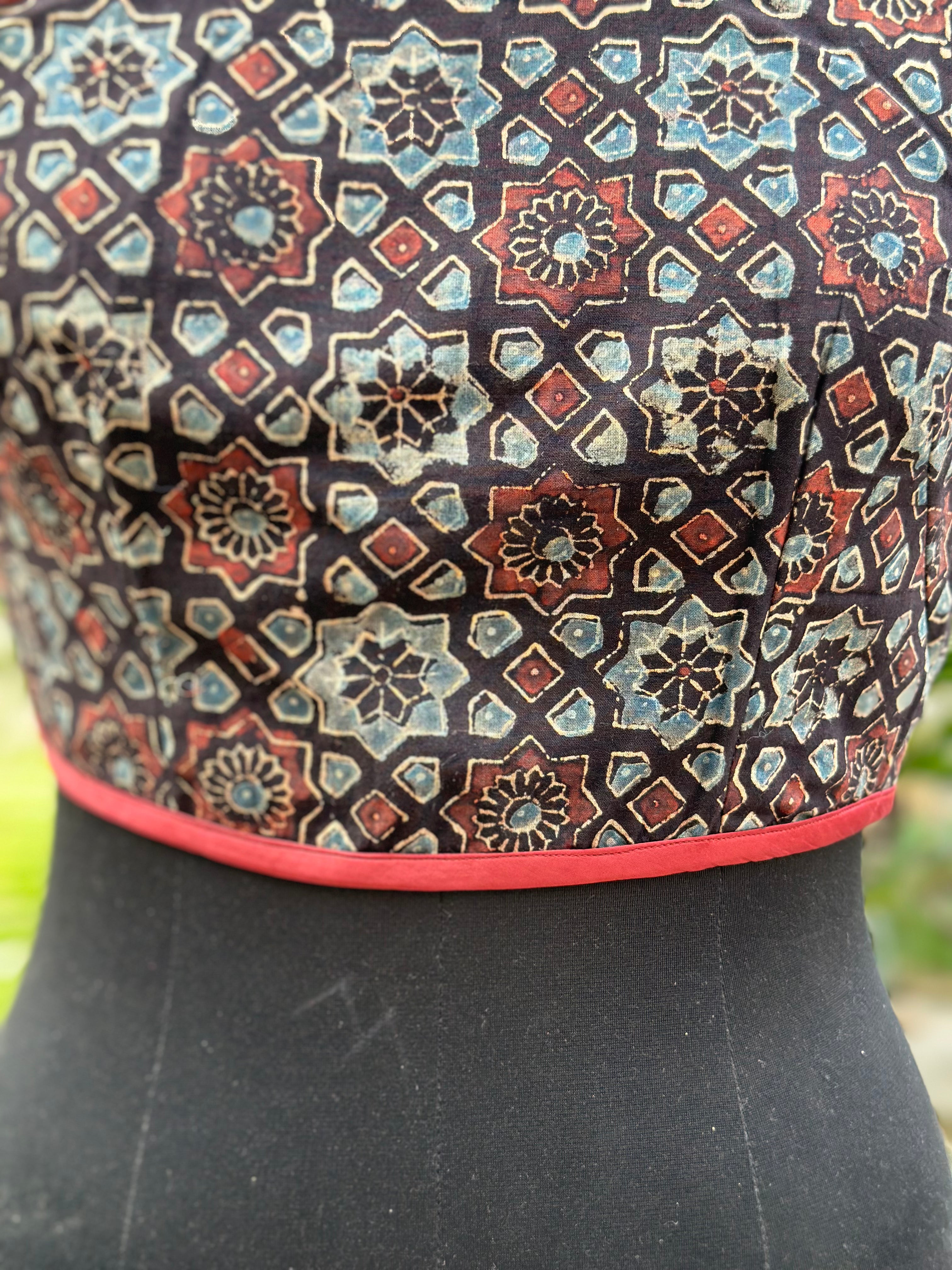 Ajrakh Handblock Print sleeveless cotton blouse