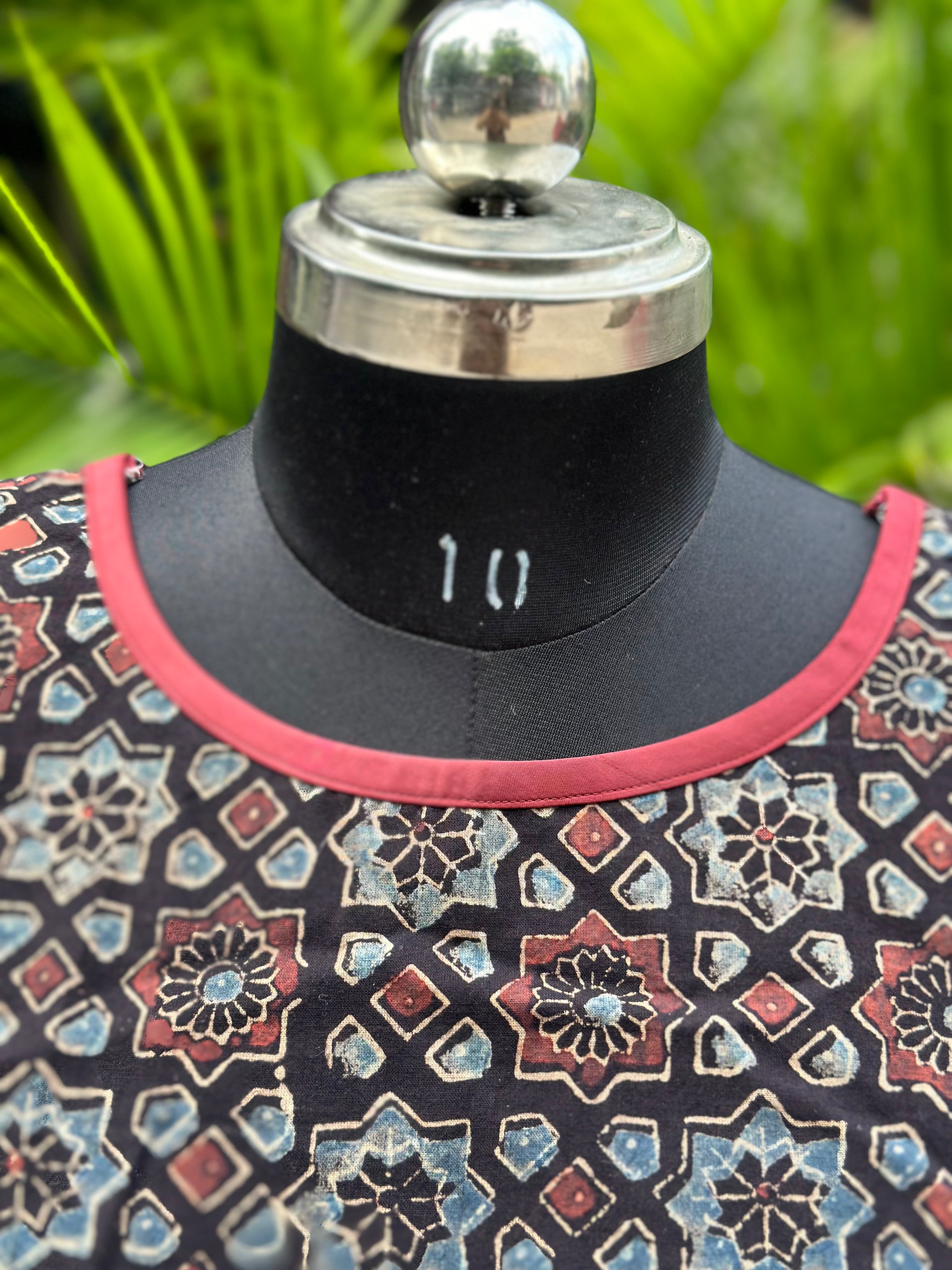 Ajrakh Handblock Print sleeveless cotton blouse