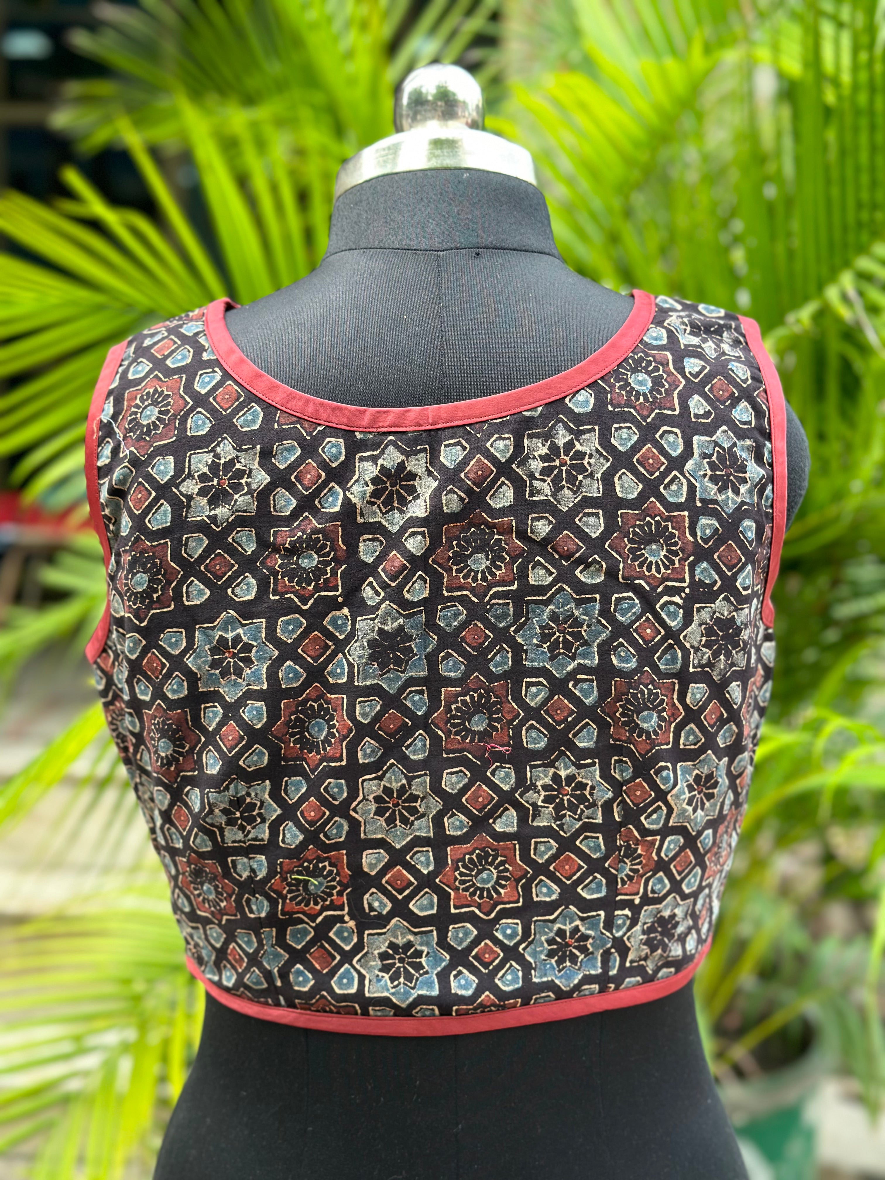 Ajrakh Handblock Print sleeveless cotton blouse