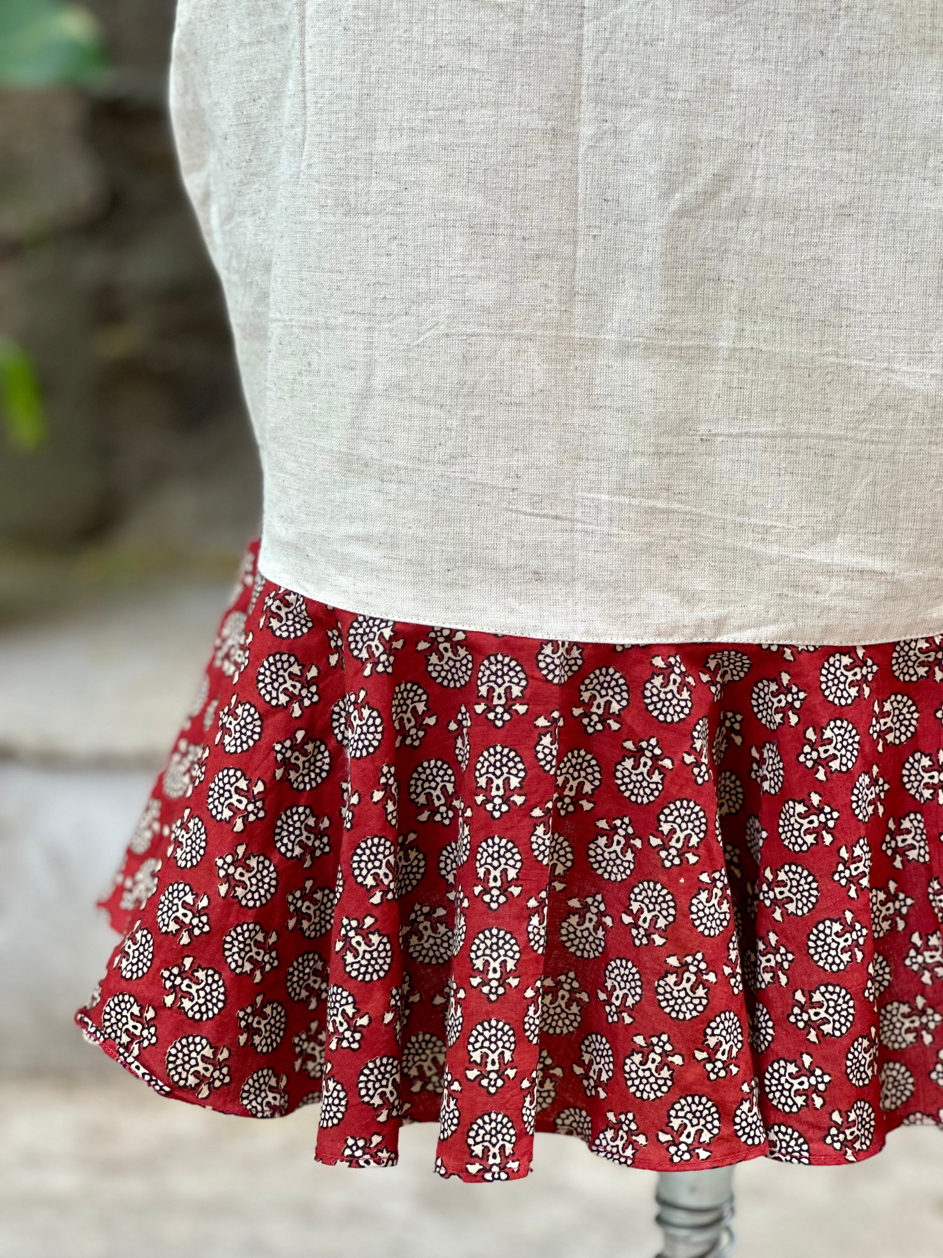 White mermaid cotton skirt with Red bagru handblock patch