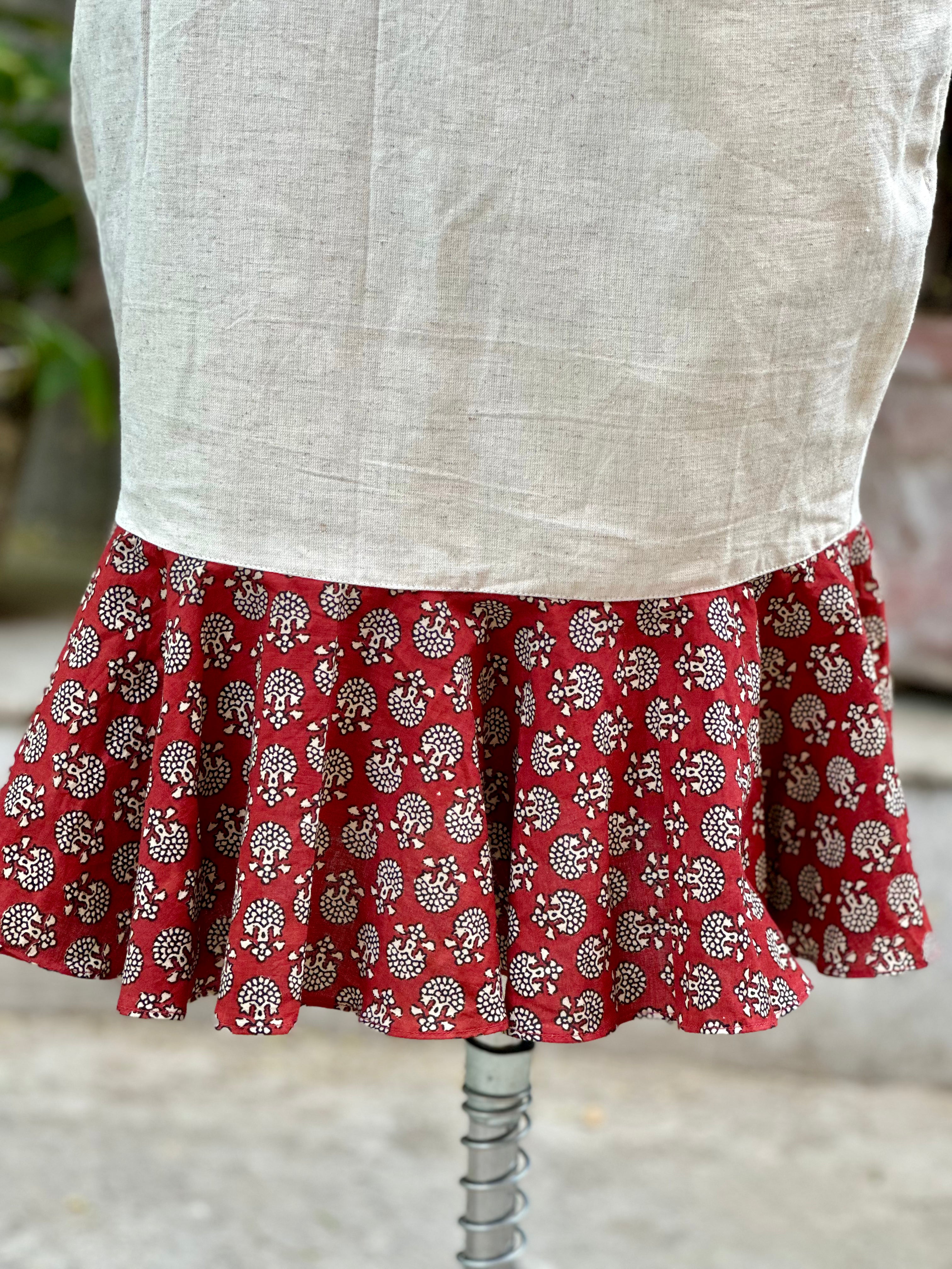 White mermaid cotton skirt with Red bagru handblock patch