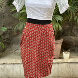 Red bagru handblock print pencil skirt