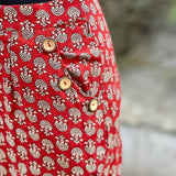 Red bagru handblock print pencil skirt