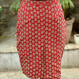 Red bagru handblock print pencil skirt