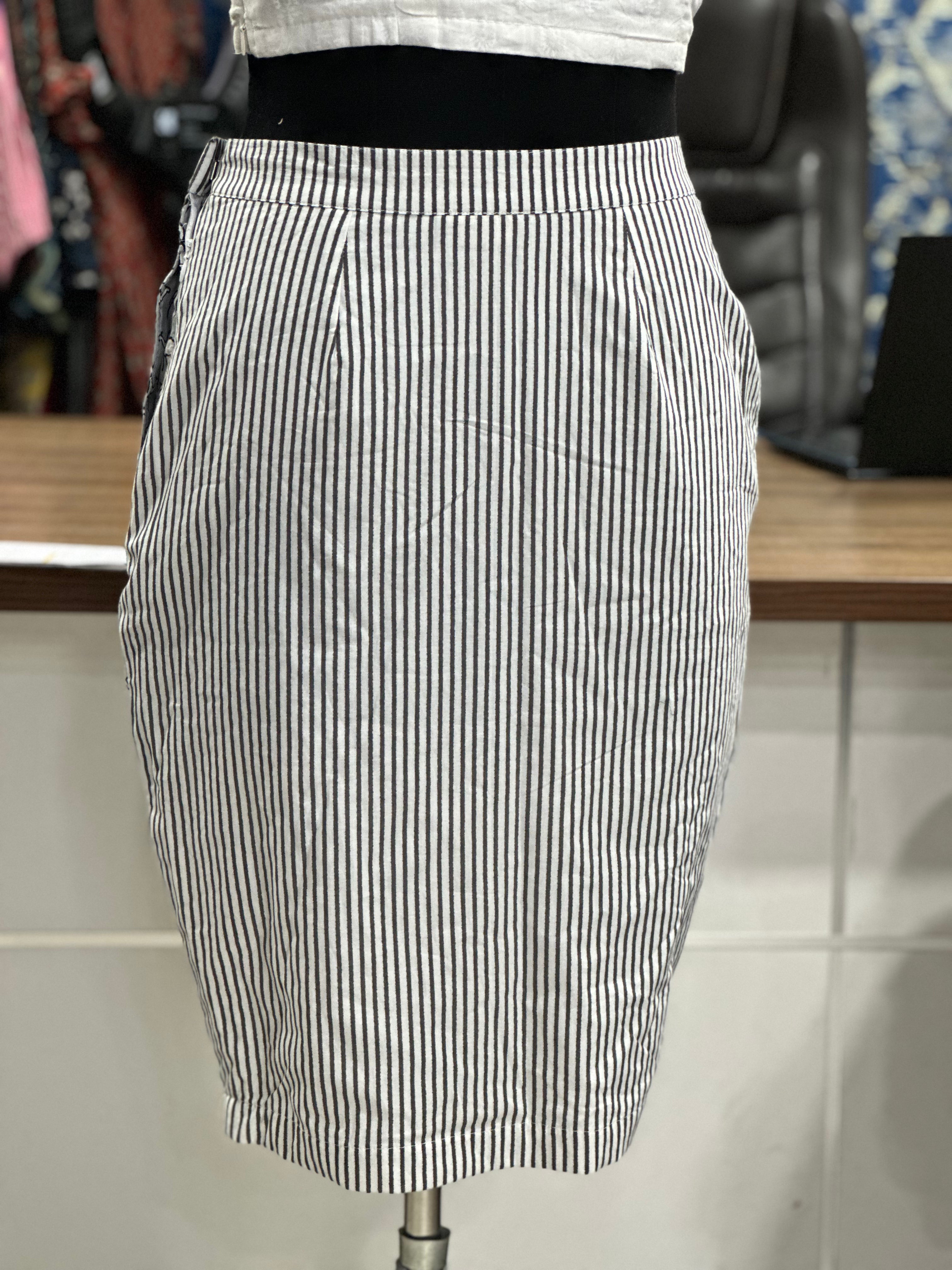 Grey camel bagru handblock print pencil wrap style cotton skirt