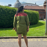 Olive Cotton Co-ord set with Red Ajrakh Handblock print patch