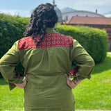 Olive Cotton Co-ord set with Red Ajrakh Handblock print patch