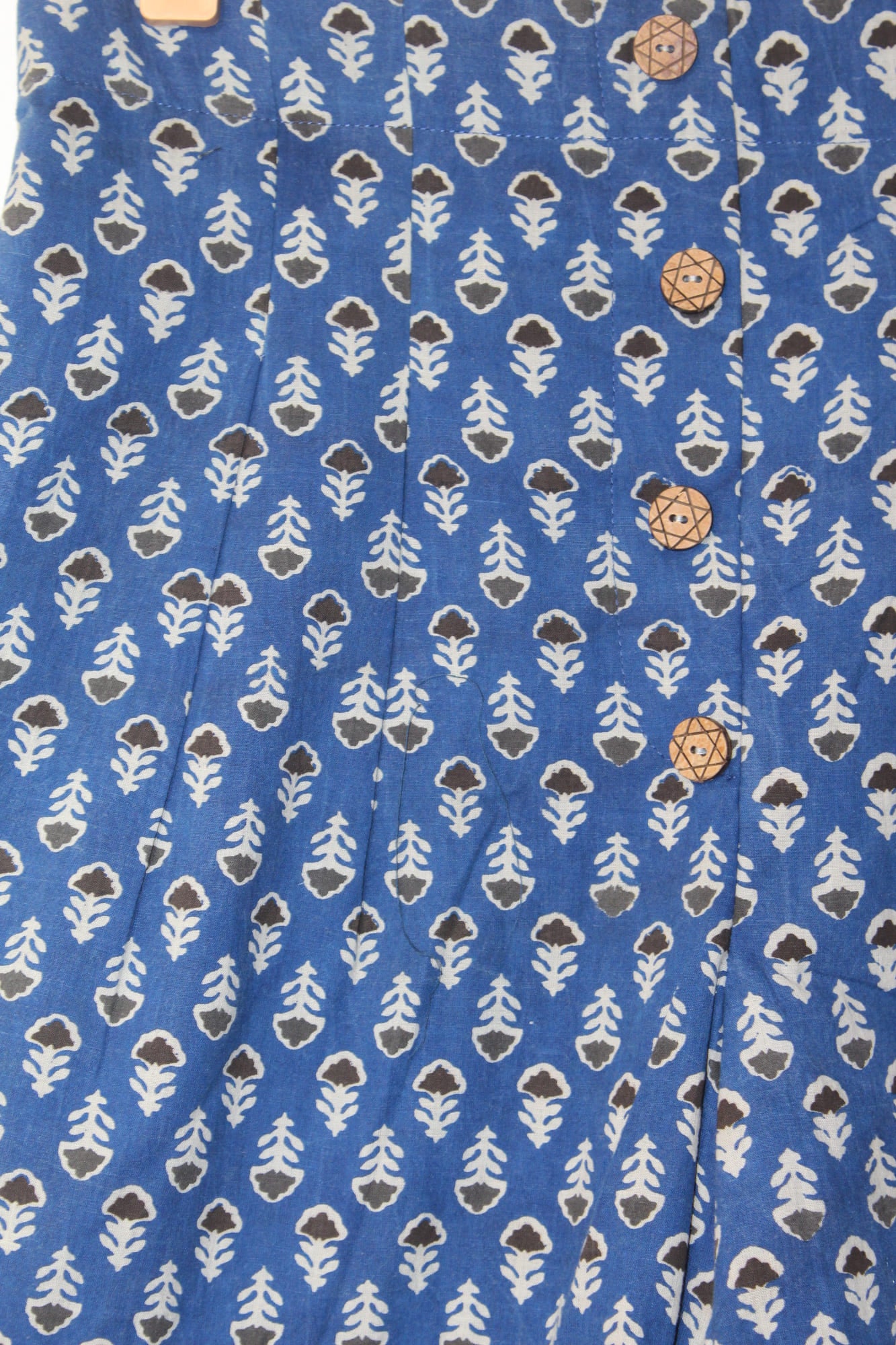 Blue Bagru Booti Cotton Shorts with Wooden Button