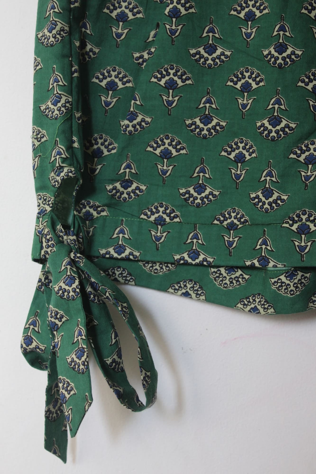 Green Bagru Booti Cotton Shorts with Side Knots